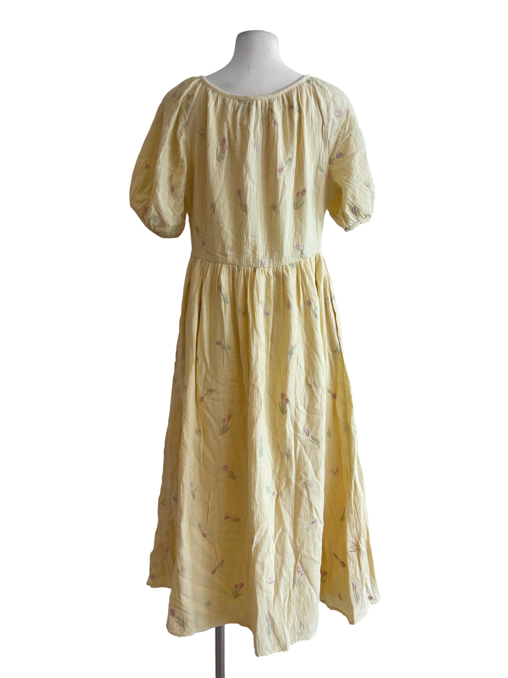 Butter Yellow Embroidered Tulip Dress