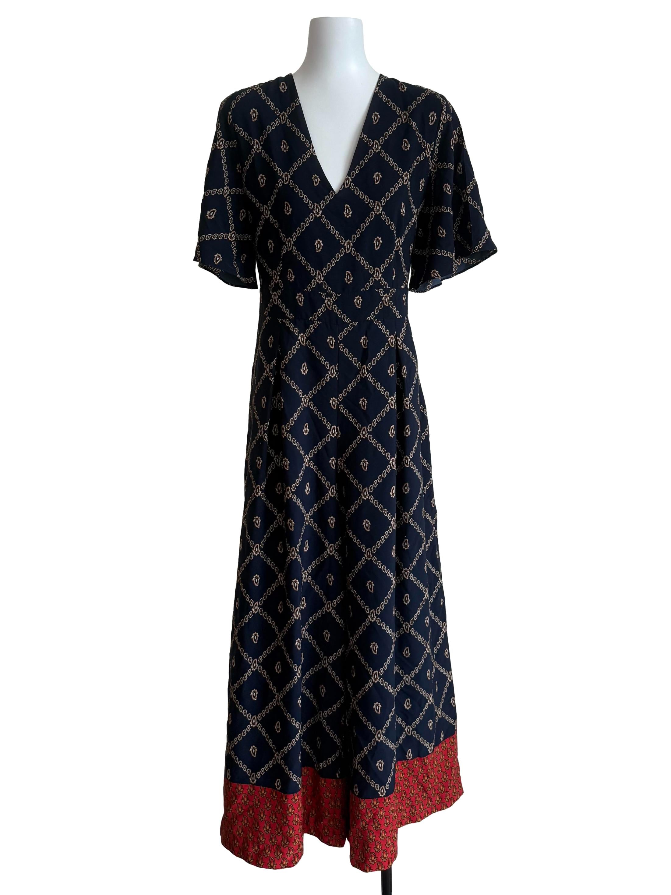 Navy Printed V Neck Jumpsuit