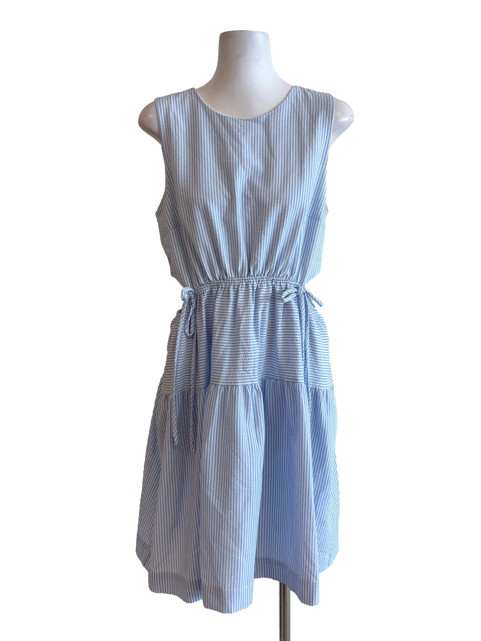 Baby Blue Sleeveless Striped Dress LB