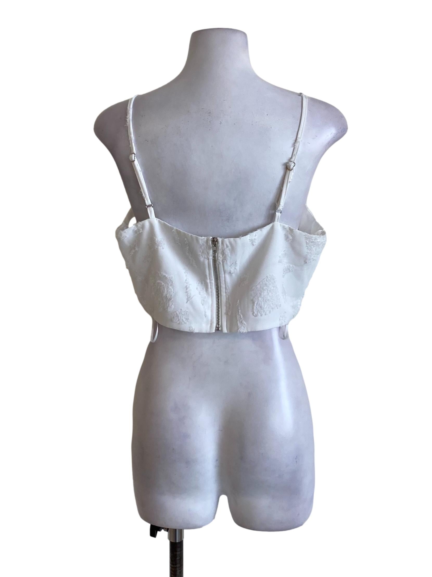 White Distressed V-Neck Spaghetti Strap Cropped Top