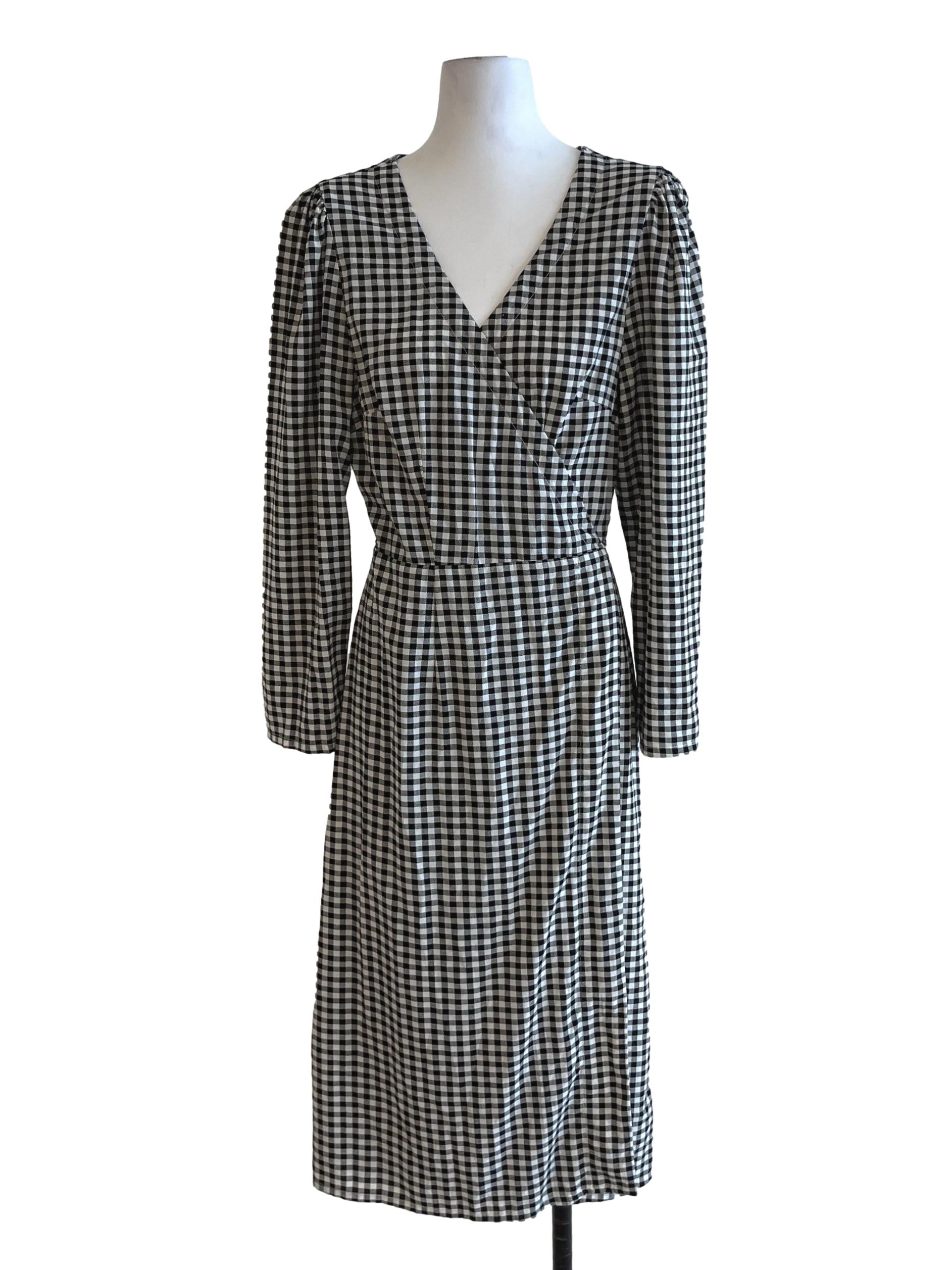 Black Gingham Wrap Dress