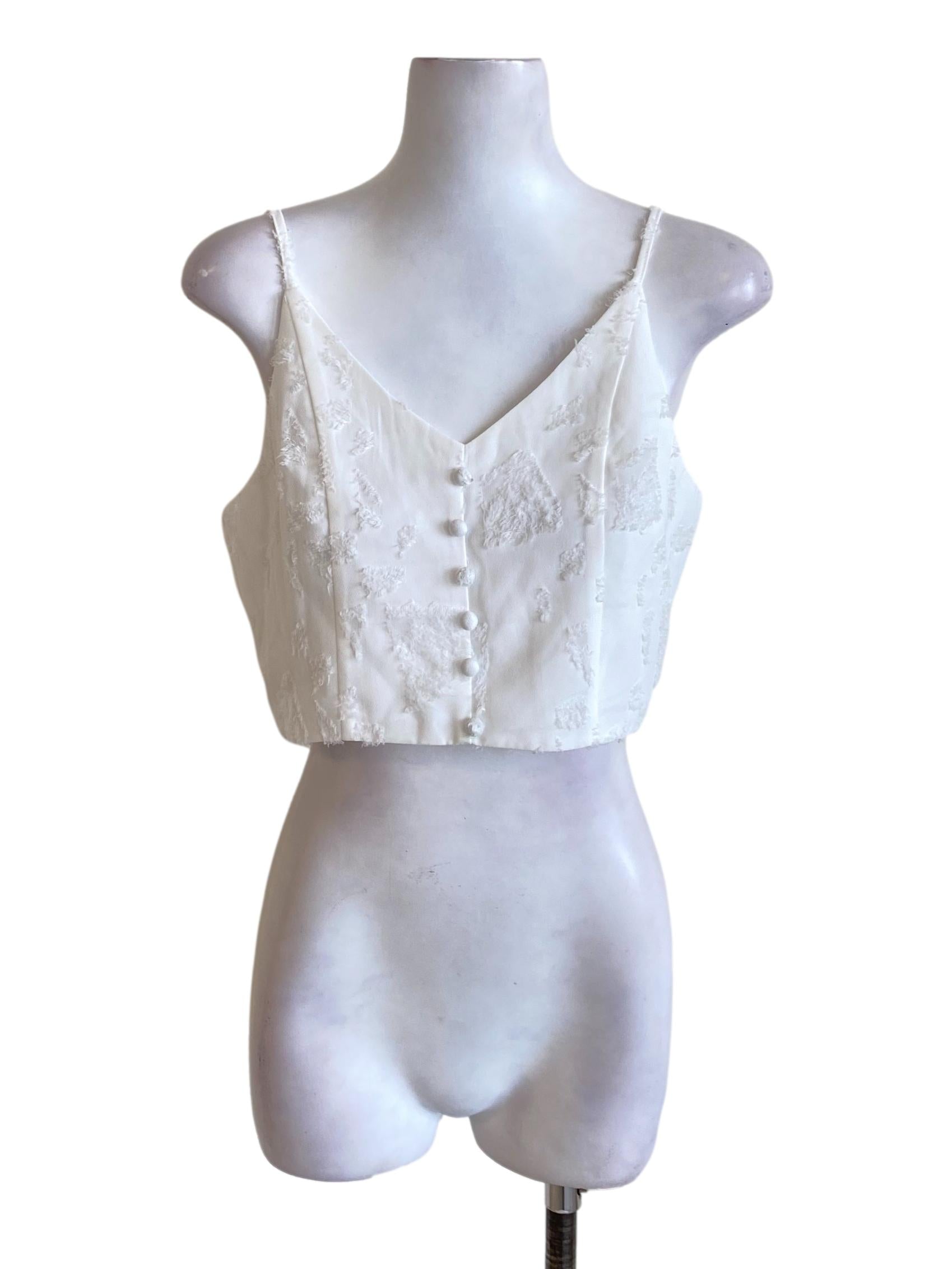White Distressed V-Neck Spaghetti Strap Cropped Top