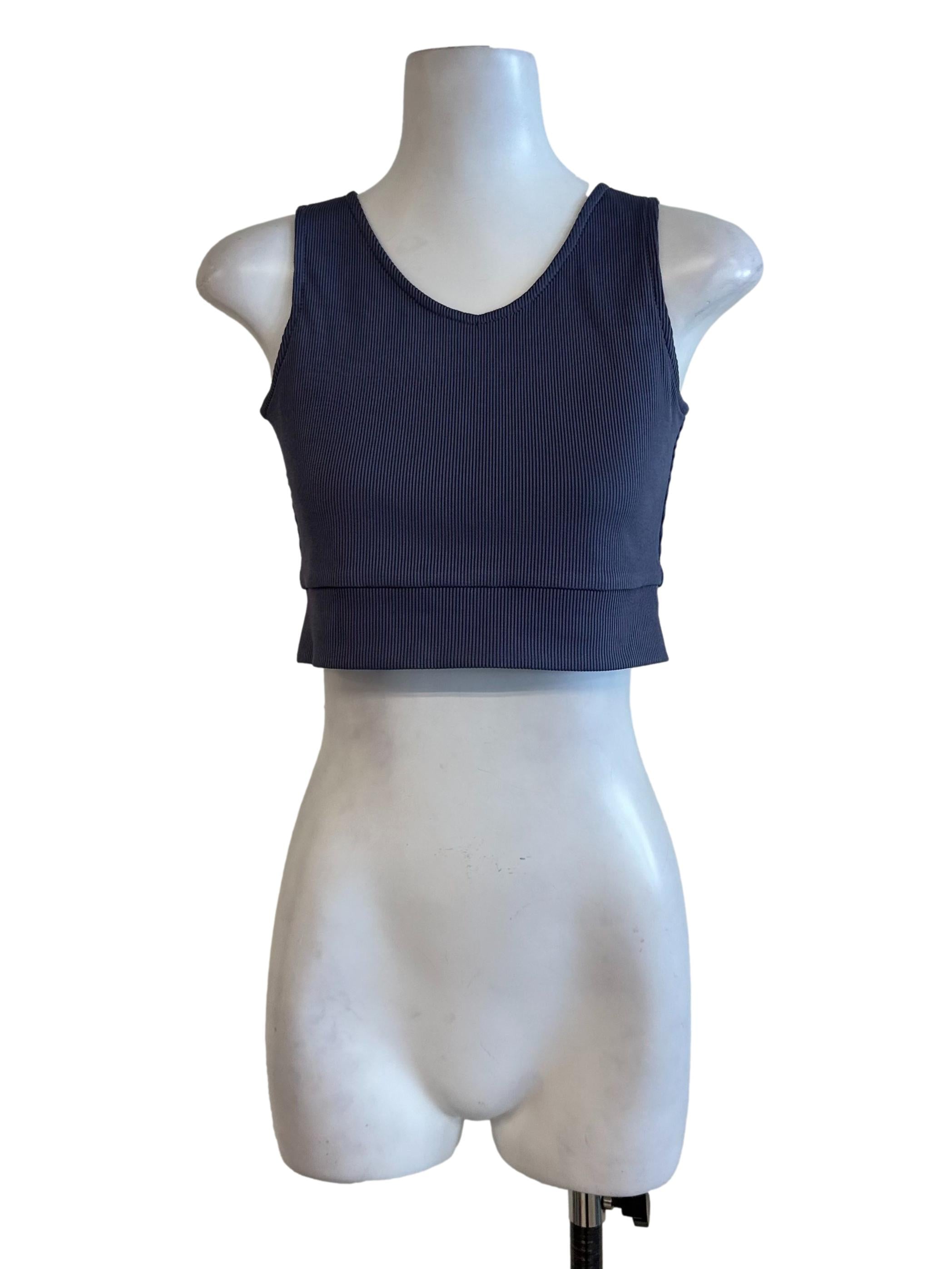 Slate Blue Knit Round Neck Crop Top