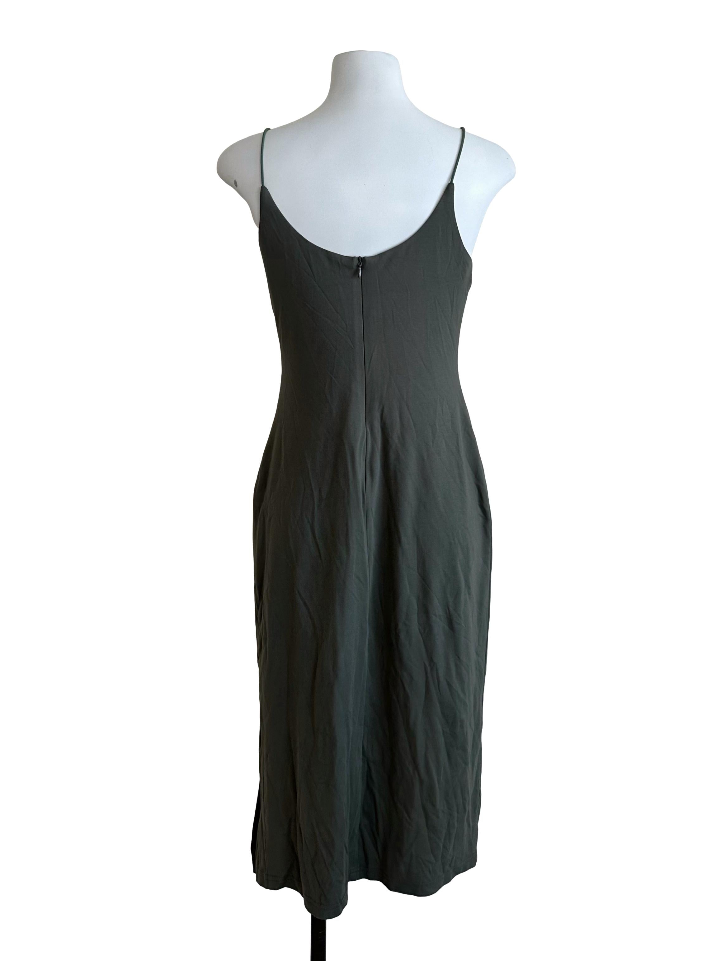 Sage Green Scoop Neck Slit Dress