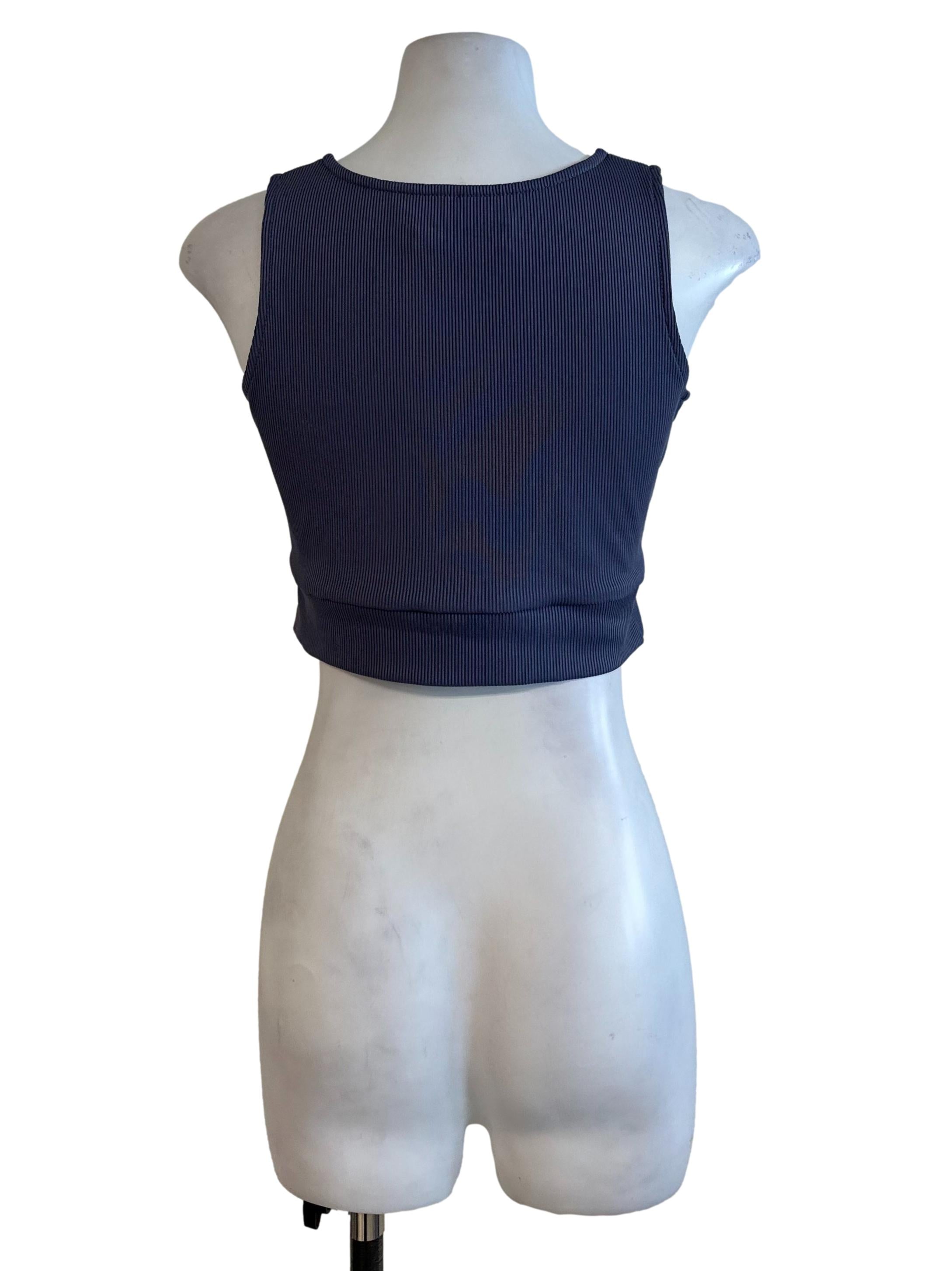 Slate Blue Knit Round Neck Crop Top