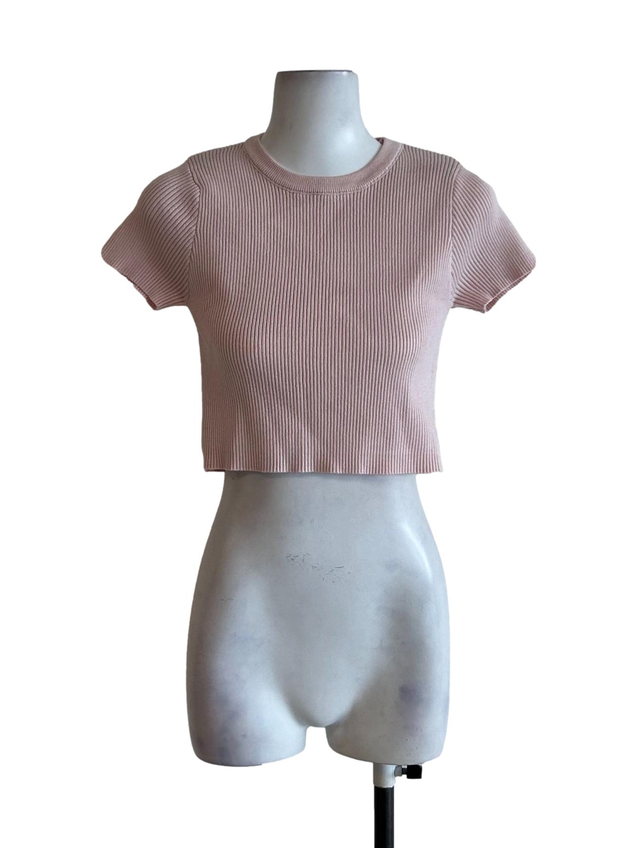 Pink Fitted Ribbed Top