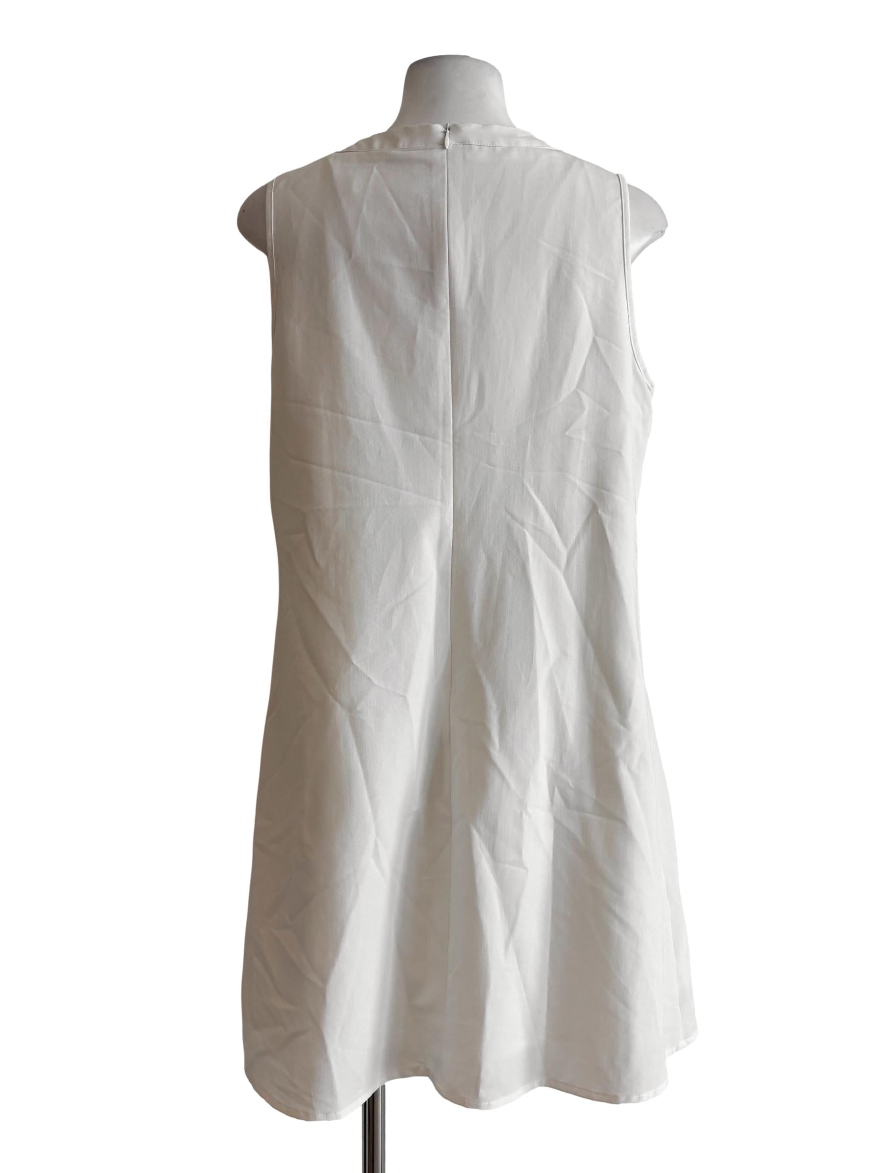 Rice White Sleeveless Pleated A-Line Dress