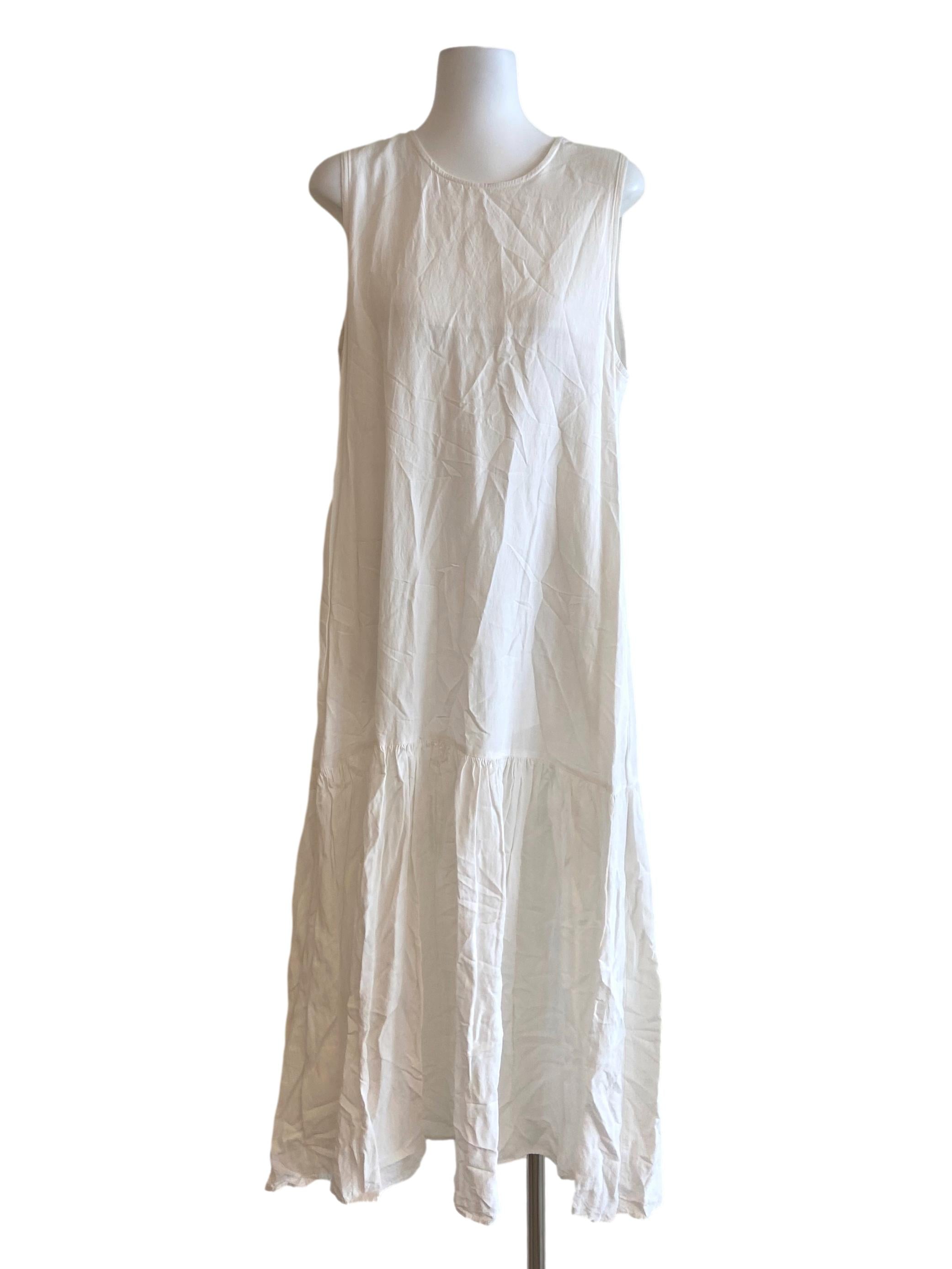White Sleeveless Drop Waist Dress