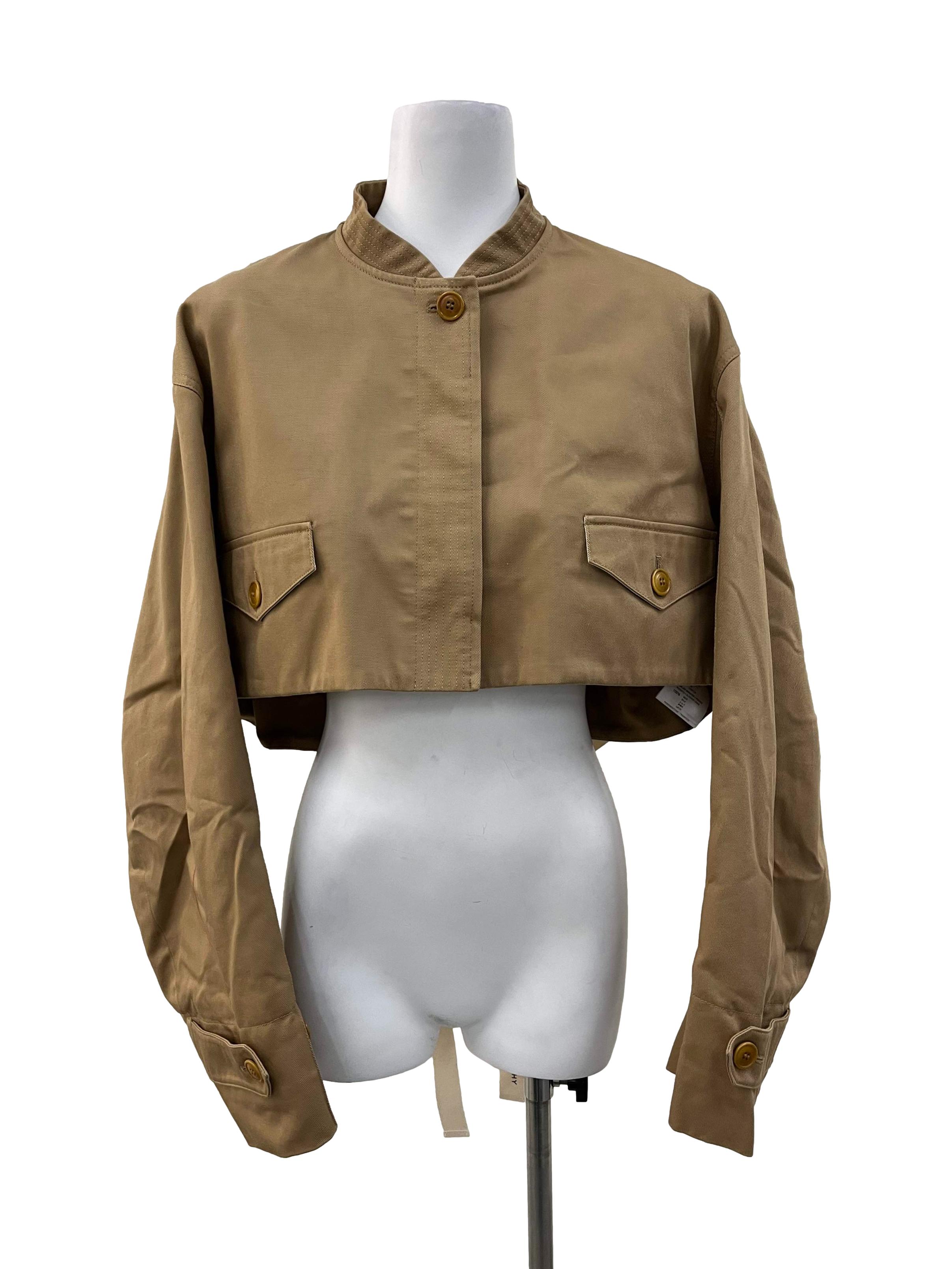 Brown Cropped Gabardine Blouson Jacket
