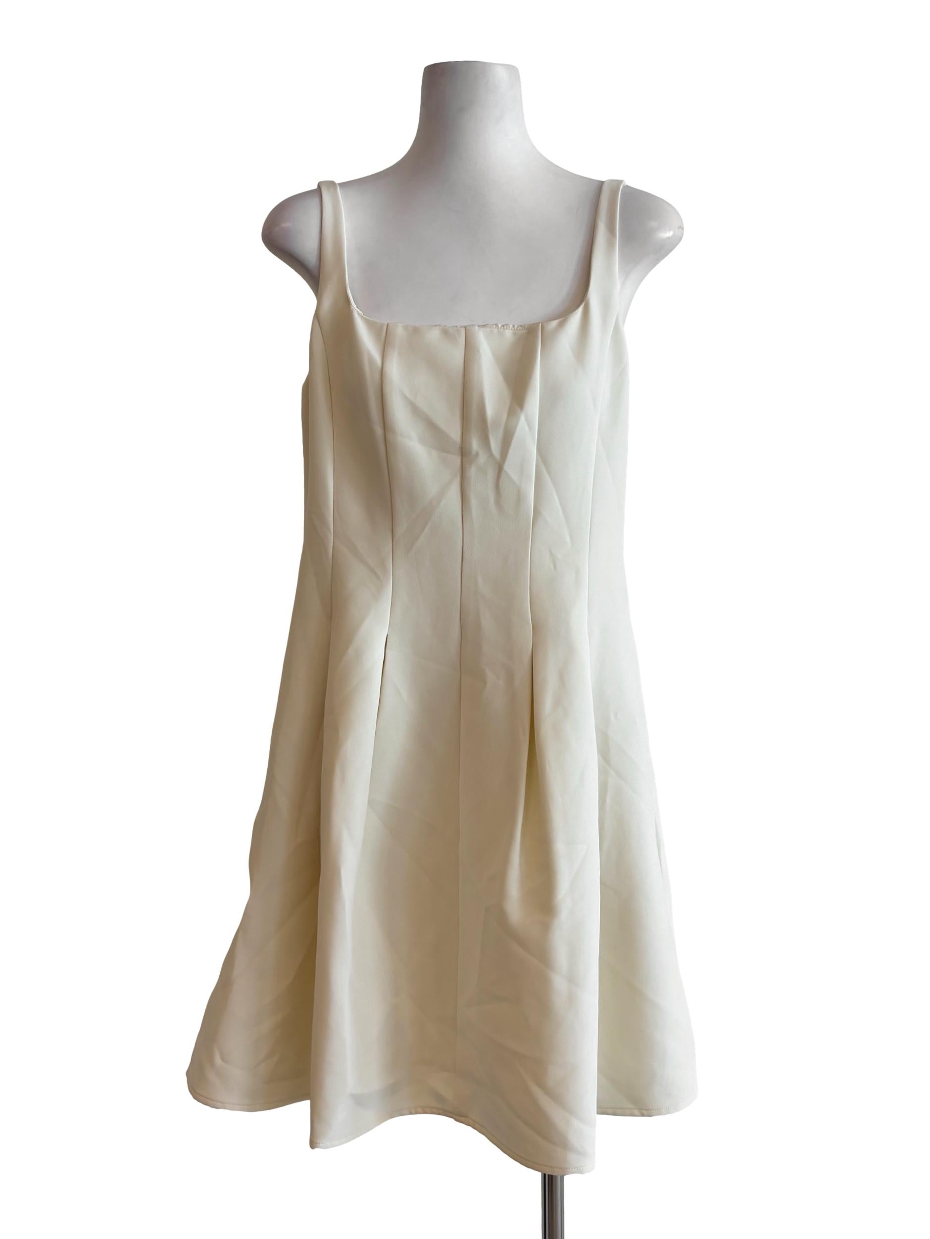 Beige Square Neck A-Line Dress LB