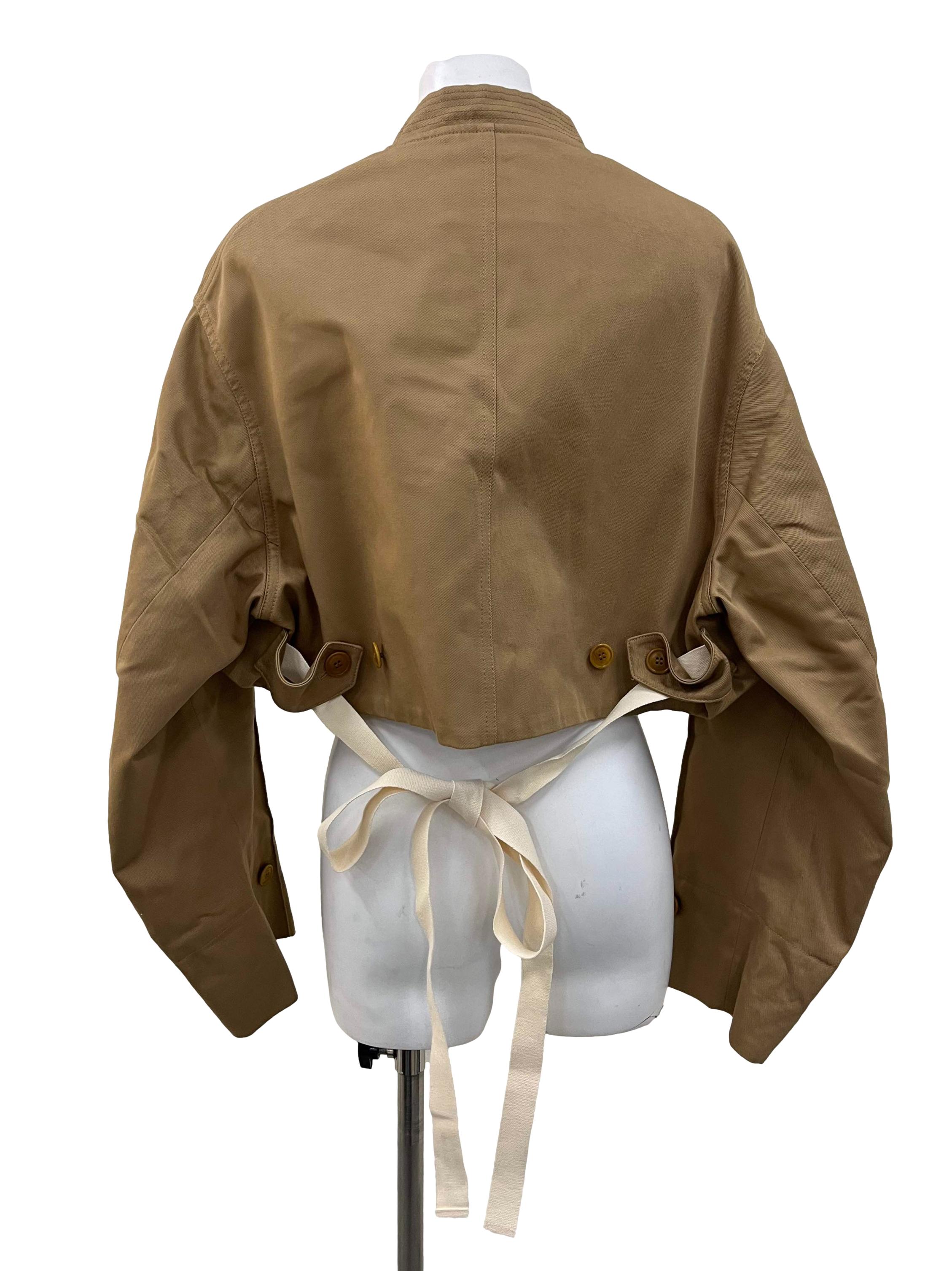 Brown Cropped Gabardine Blouson Jacket
