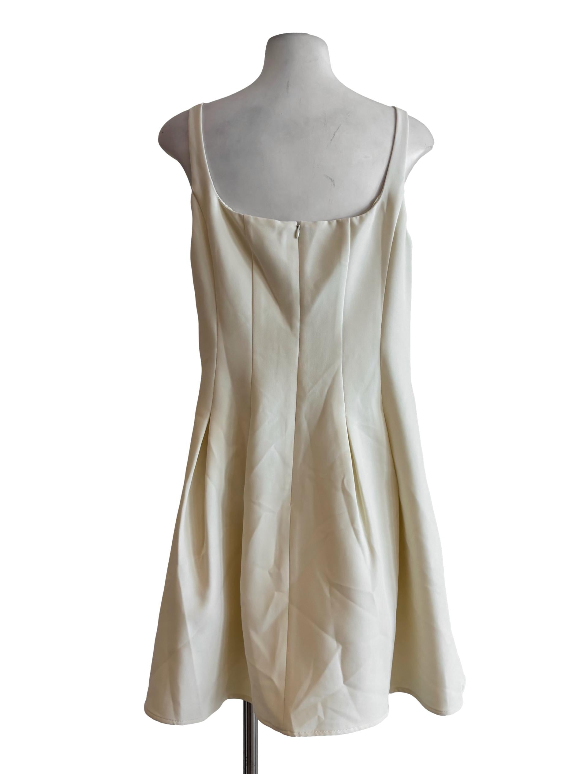 Beige Square Neck A-Line Dress LB