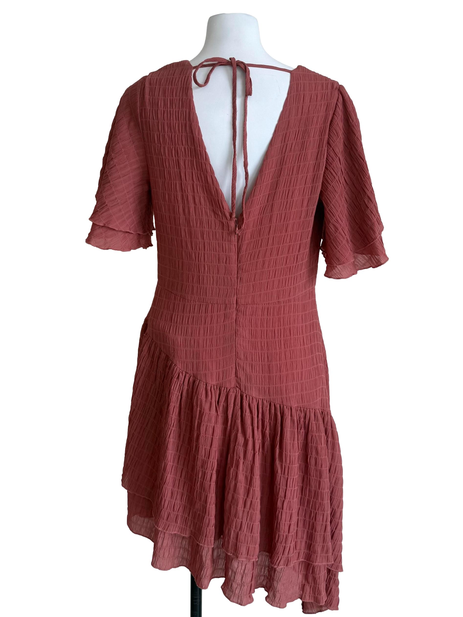 Dusty Coral Layer Sleeves V Neck Dress