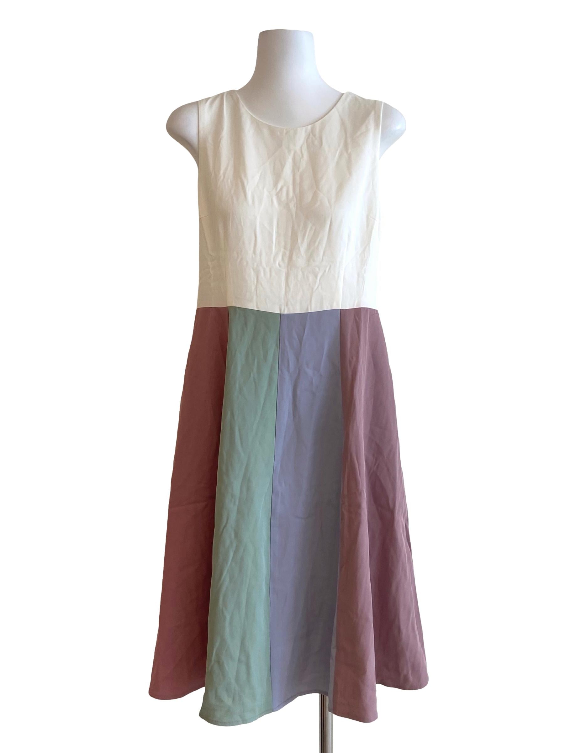 White & Pink Twill Sleeveless Apron Dress