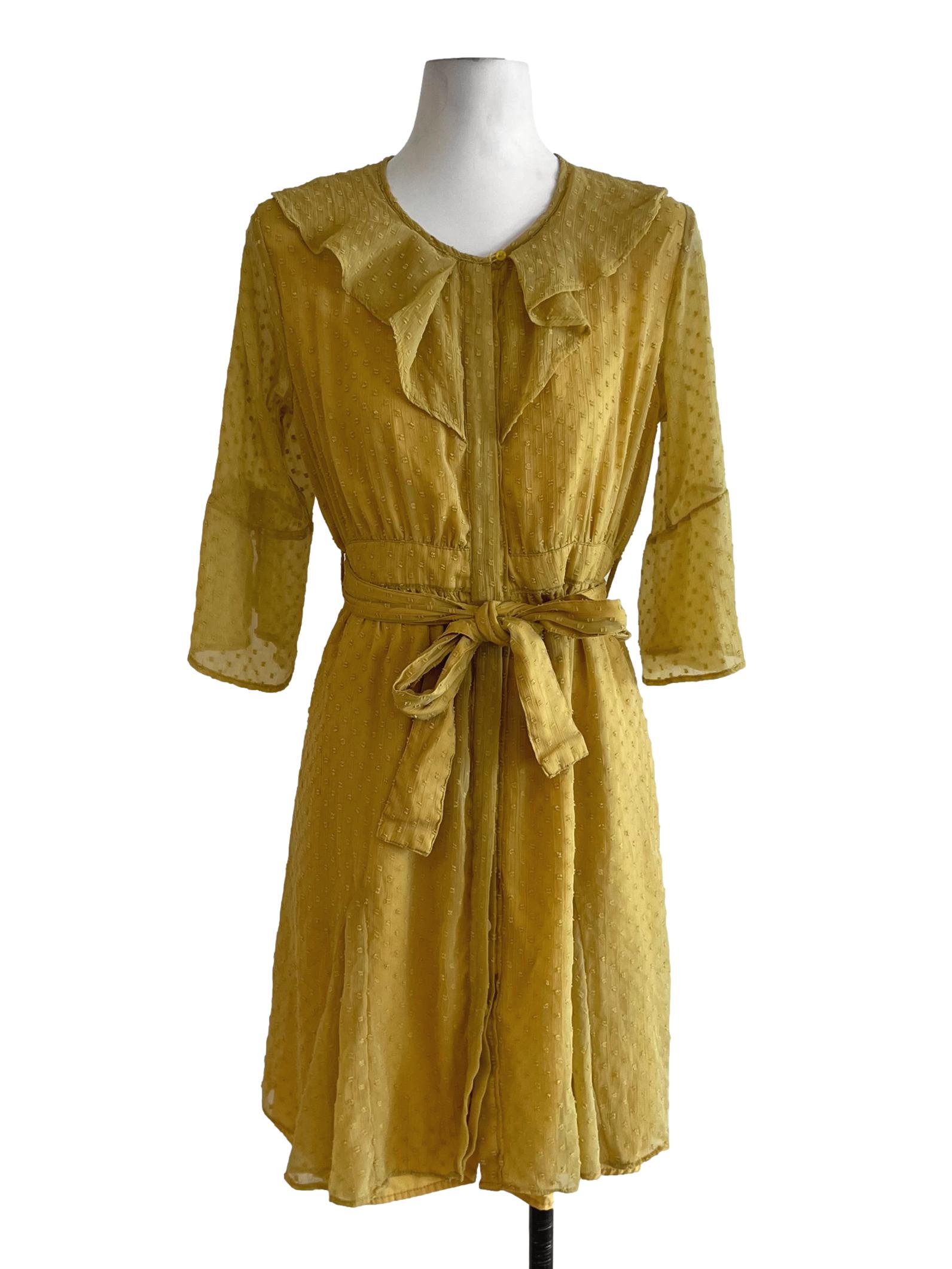 Canary Yellow Jewel Neckline Empire Dress
