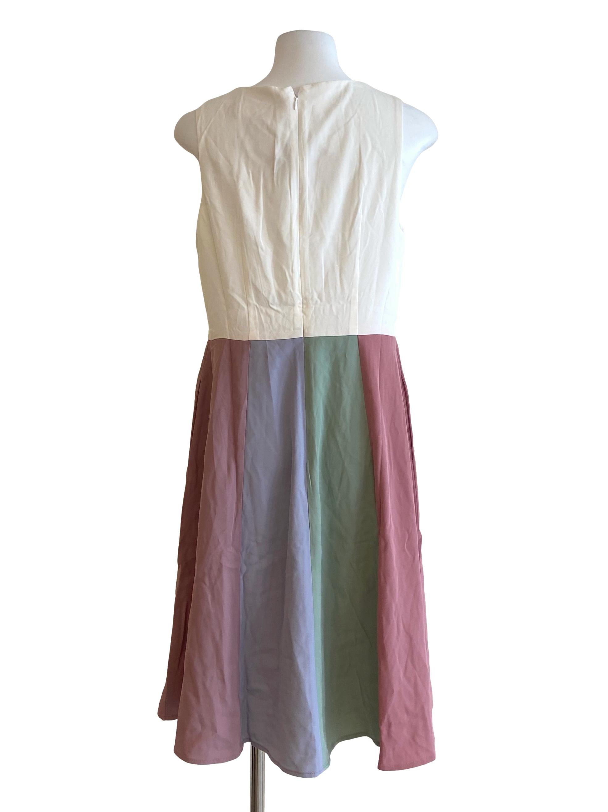 White & Pink Twill Sleeveless Apron Dress