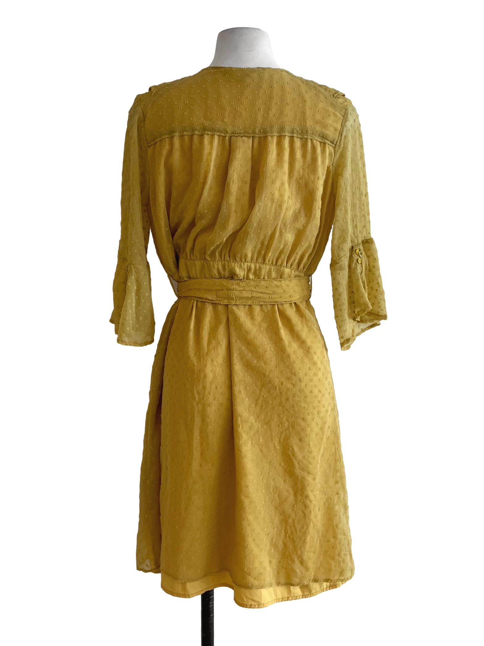 Canary Yellow Jewel Neckline Empire Dress