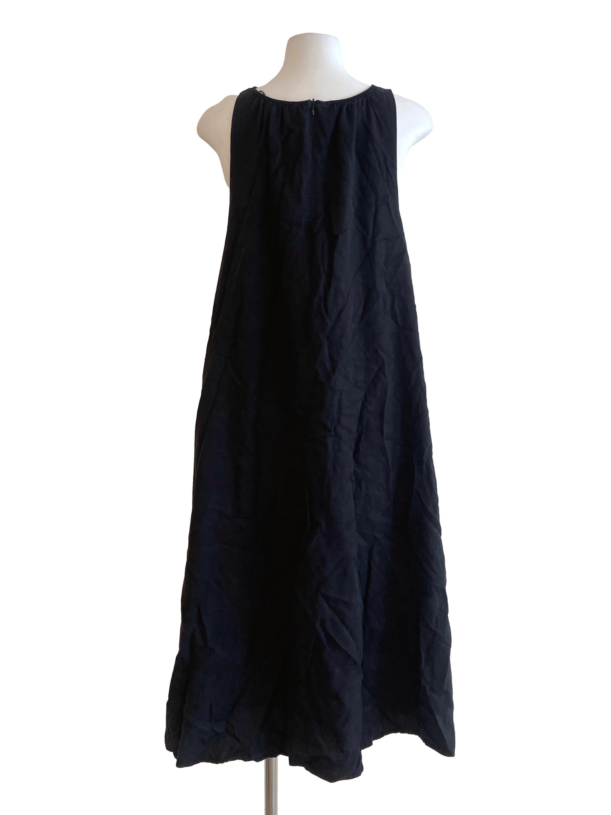 Black Sleeveless Herringbone A-Line Dress TEM