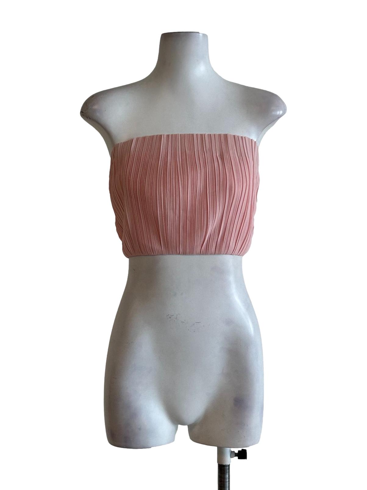 Rose Pink Pleated Strapless Tube Top