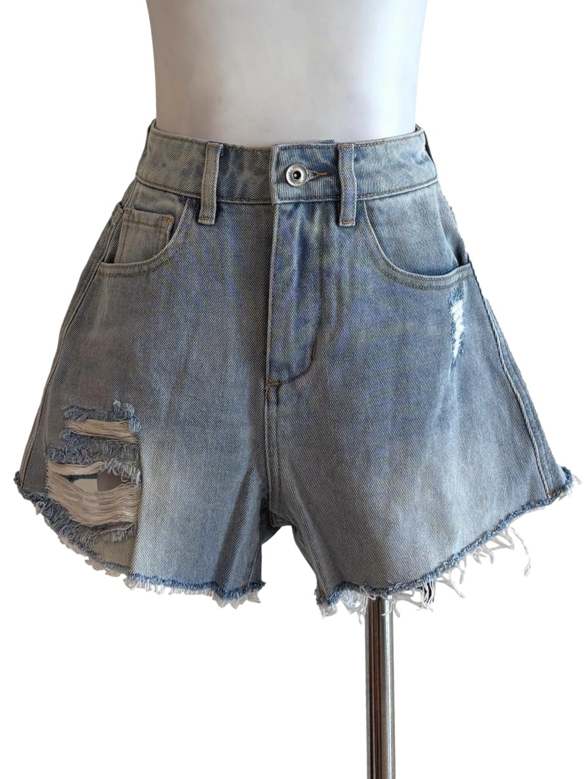 Light Blue Ripped Jean Shorts