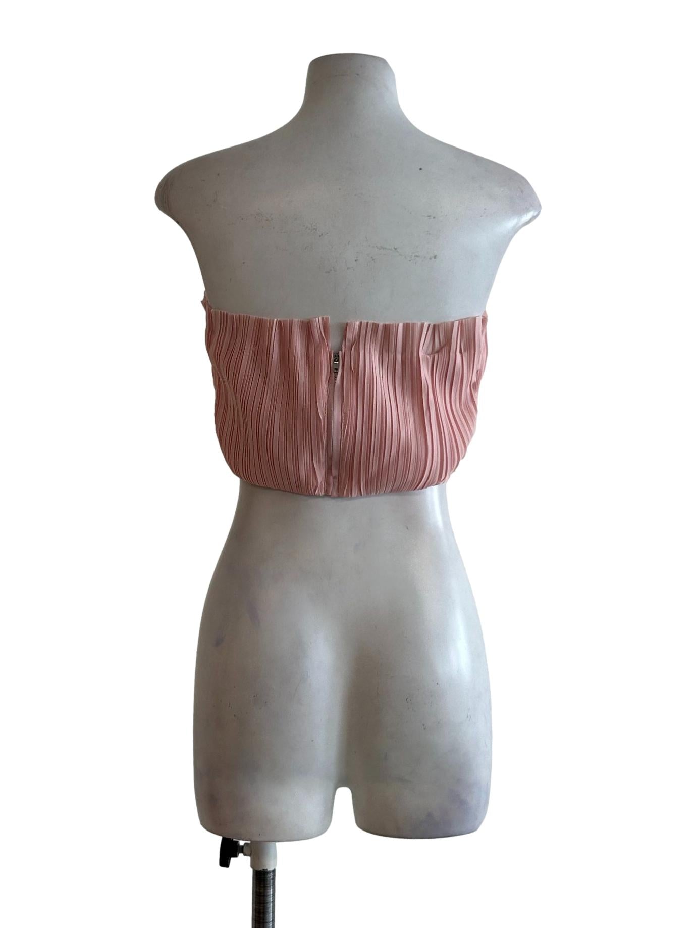 Rose Pink Pleated Strapless Tube Top