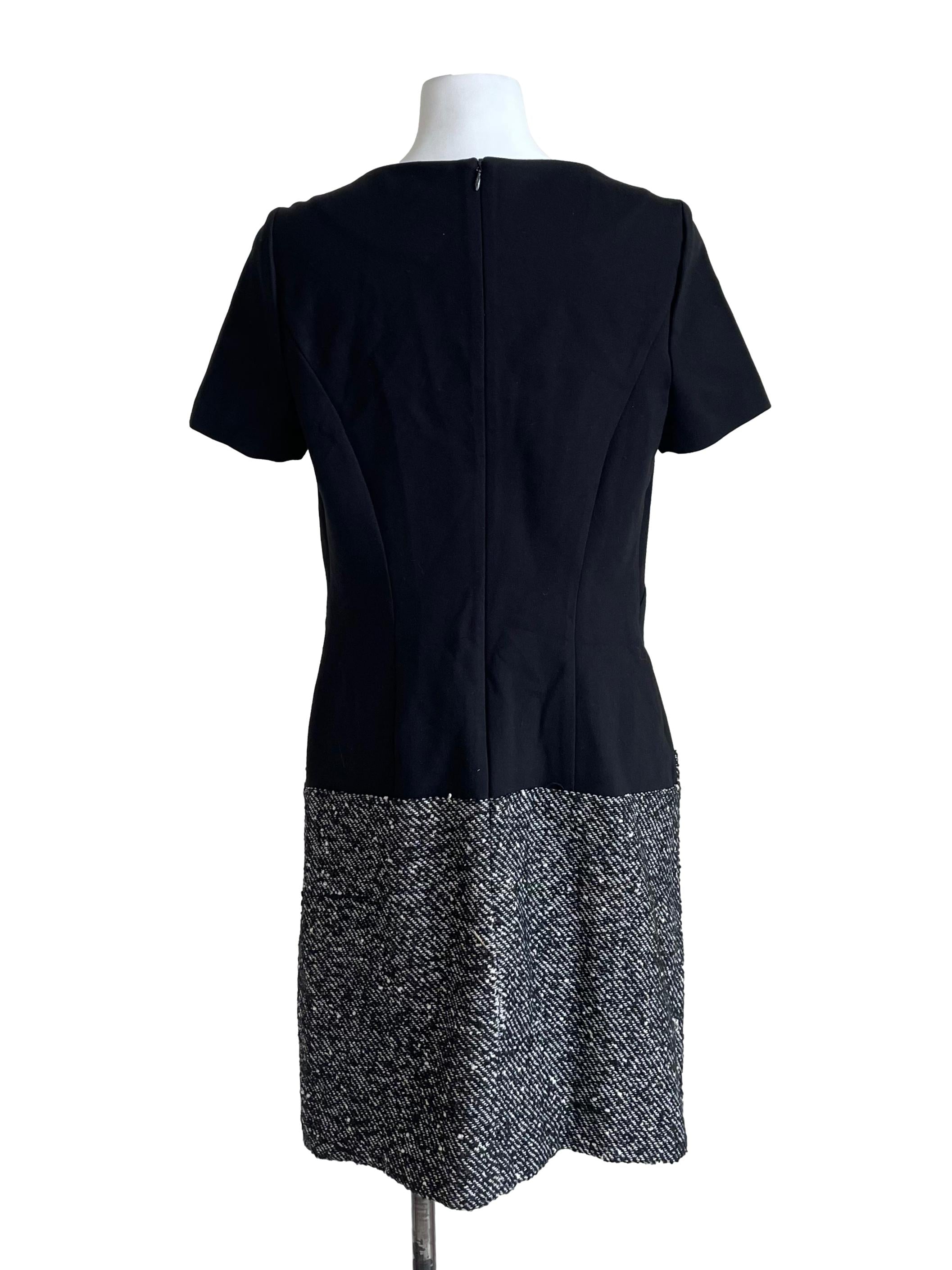 Black Contrast Fabric Short Sleeves Dress