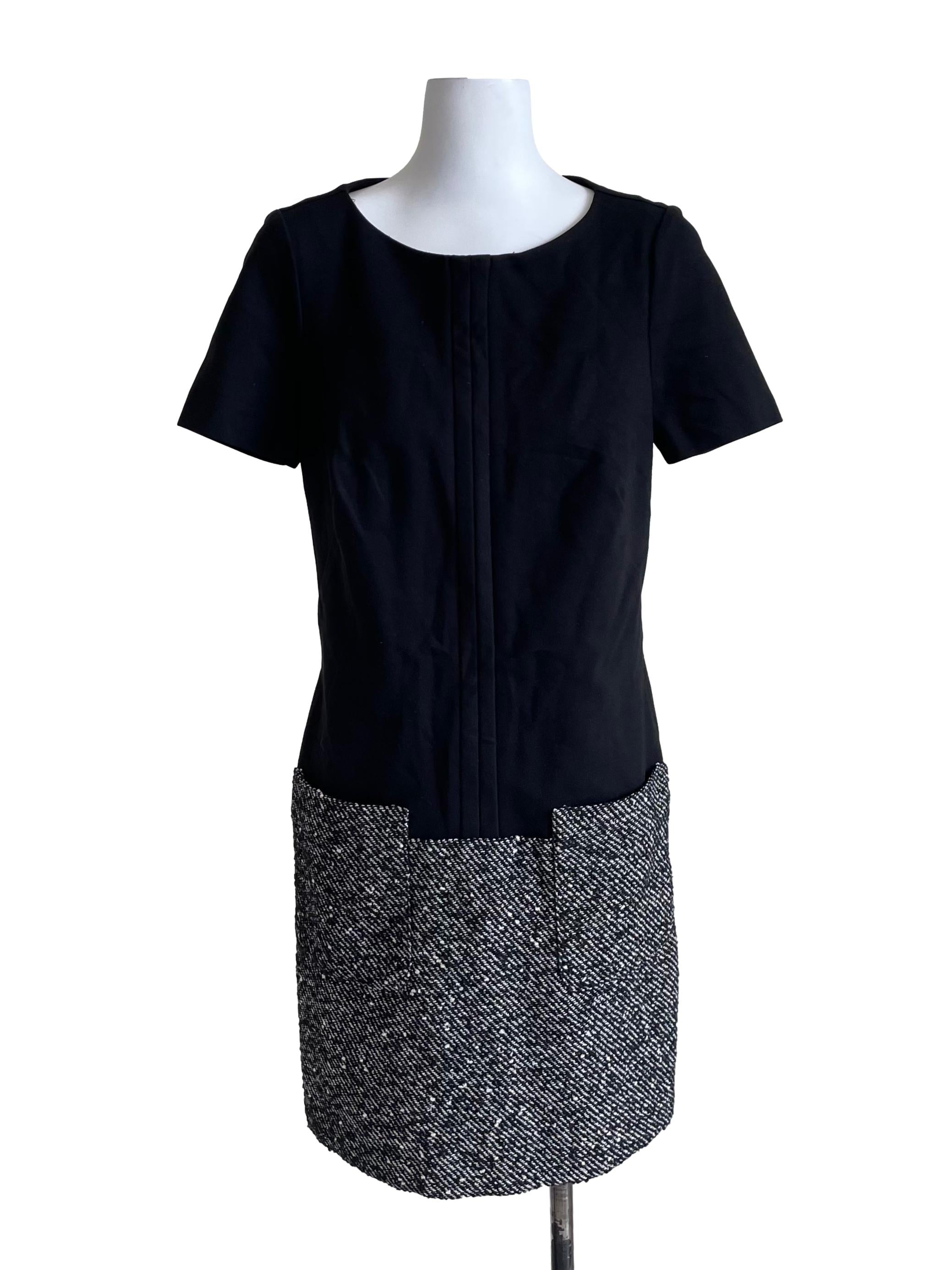 Black Contrast Fabric Short Sleeves Dress