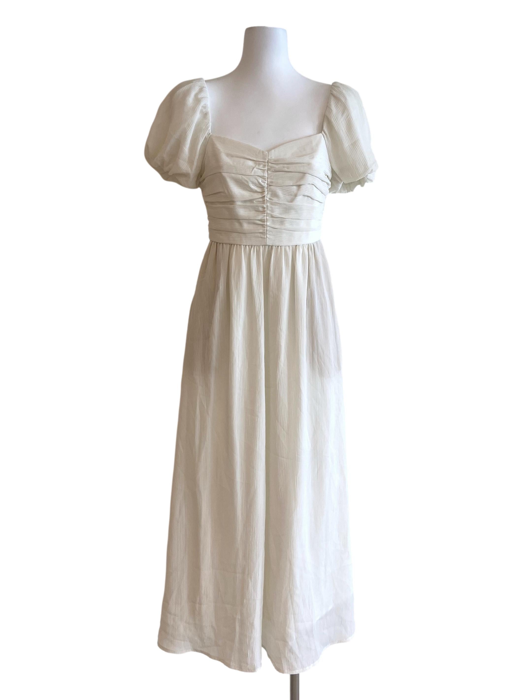 Cream White Square Neck Empire Dress