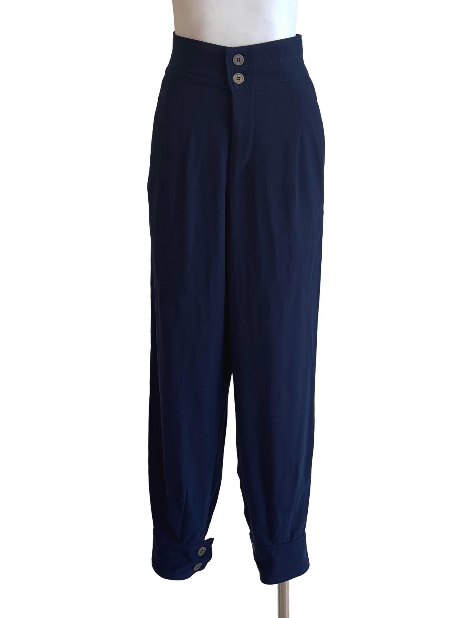 Navy Blue Cuffed Slim Fit Pants TEM