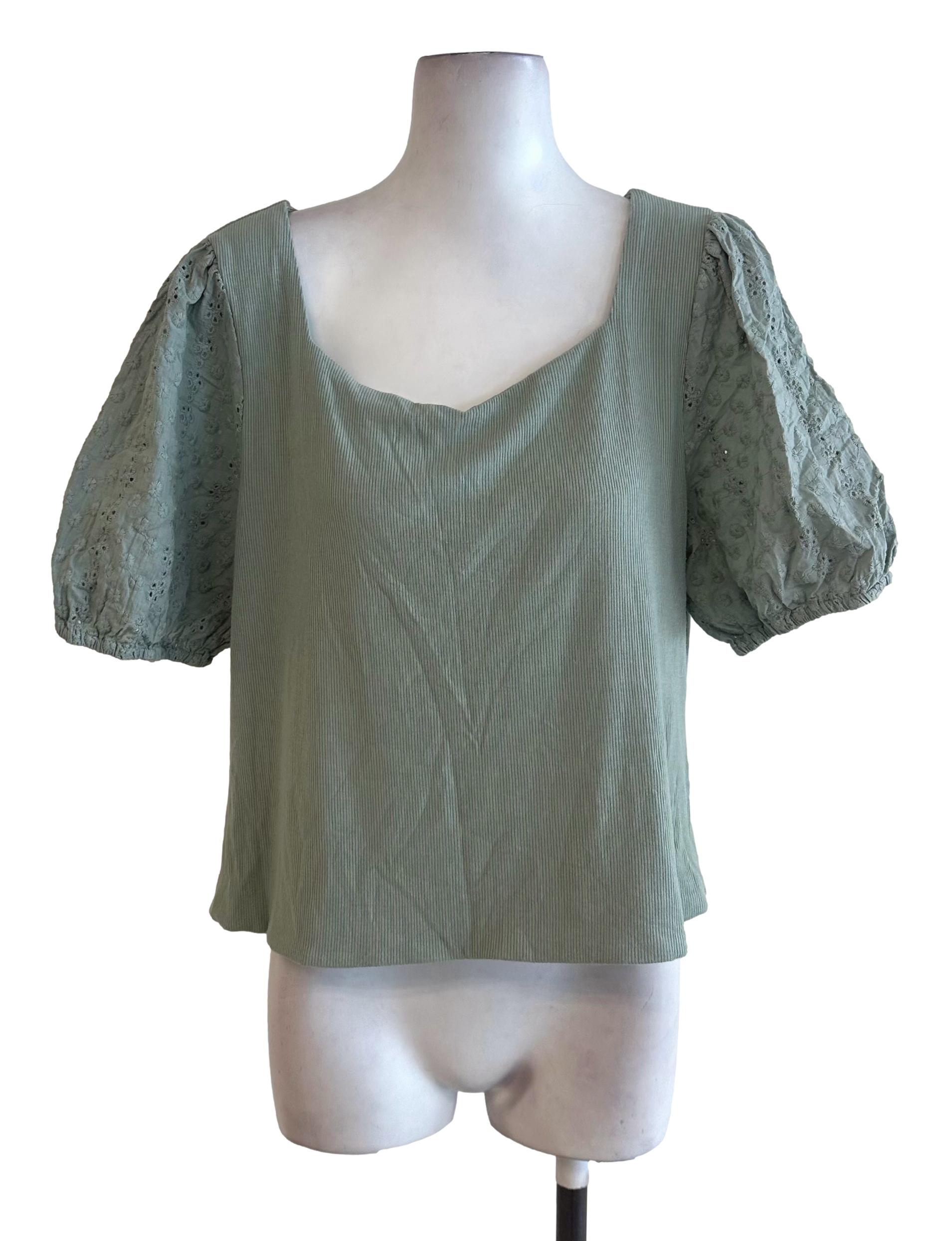 Sage Green Eyelet Sleeve Top