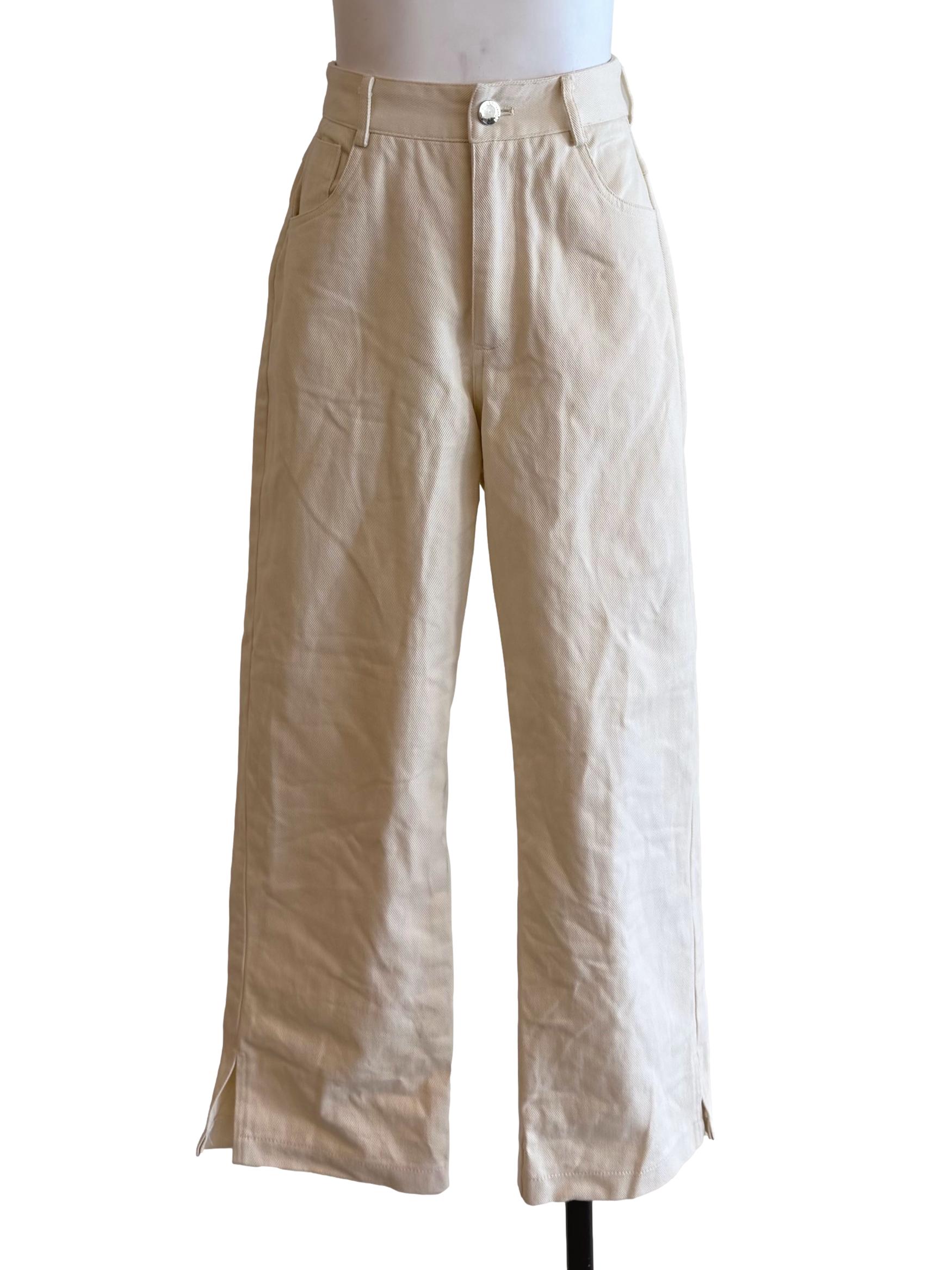 Cream White High Waist Straight Pants