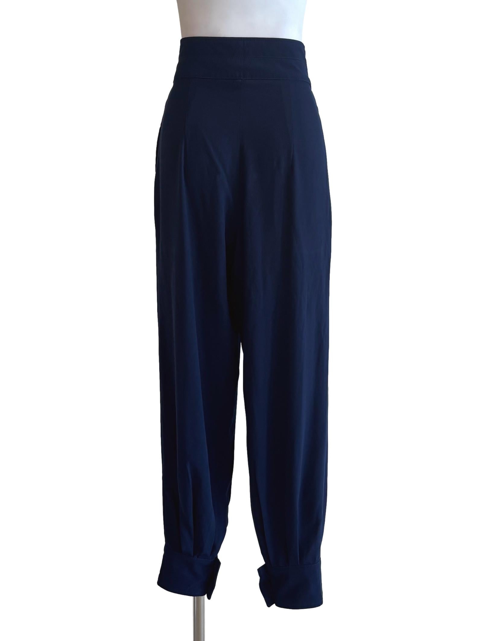 Navy Blue Cuffed Slim Fit Pants TEM