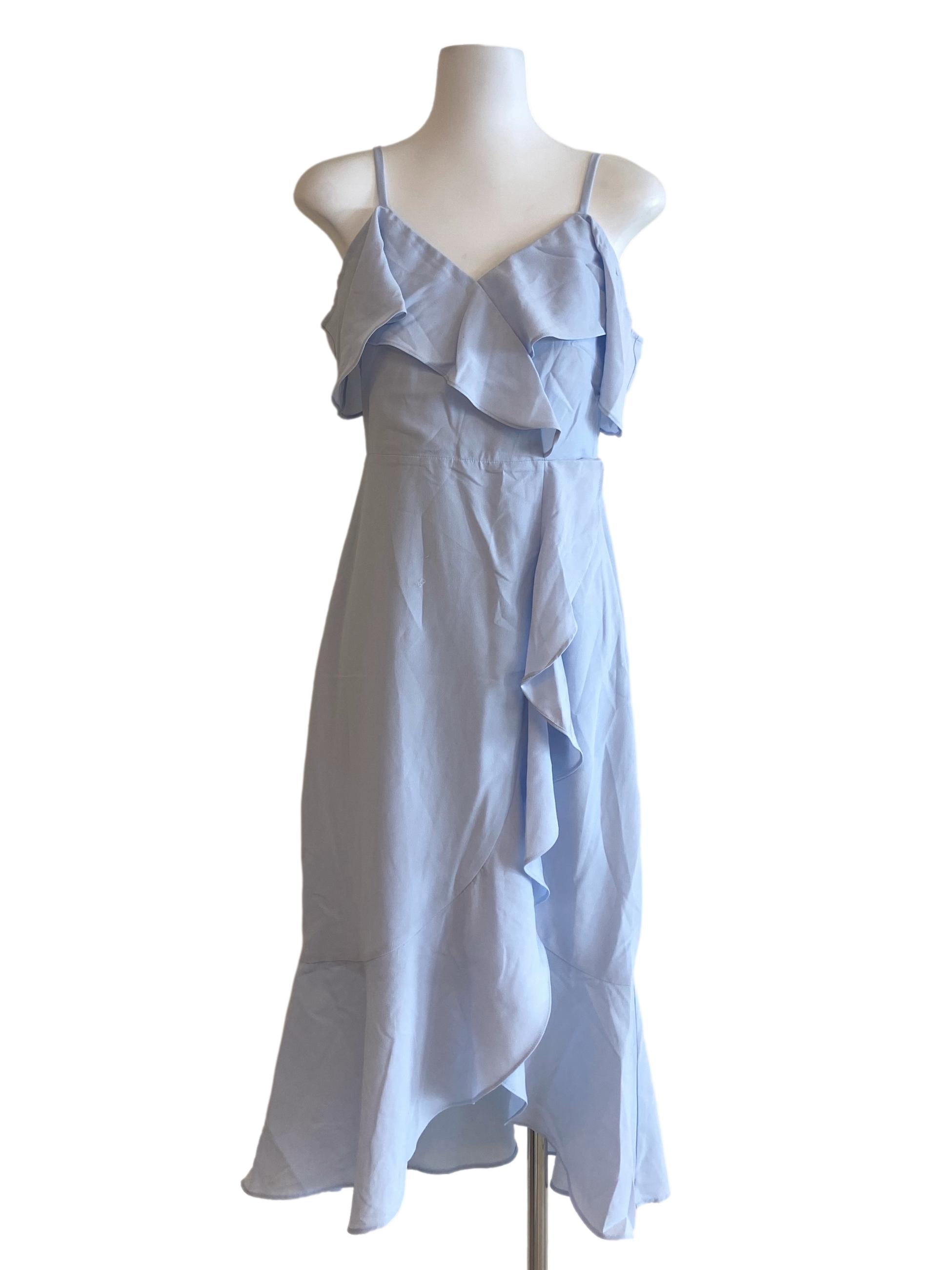 Sky Blue Sleeveless Ruffles Asymmetric Dress TCL