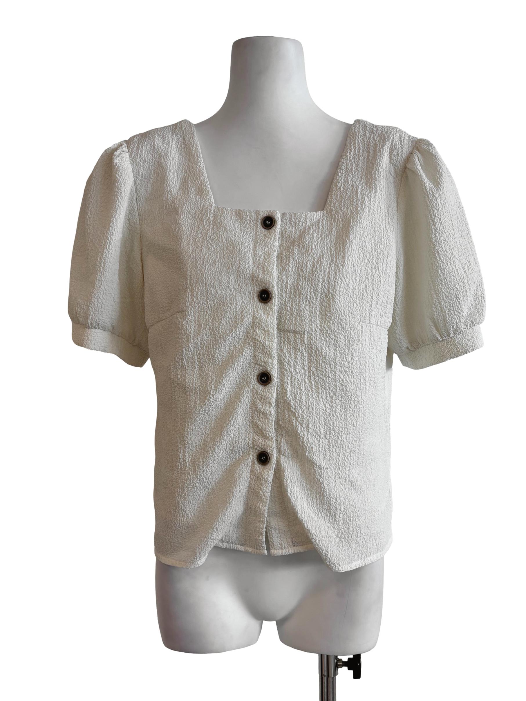 Ivory White Buttoned Textured Blouse