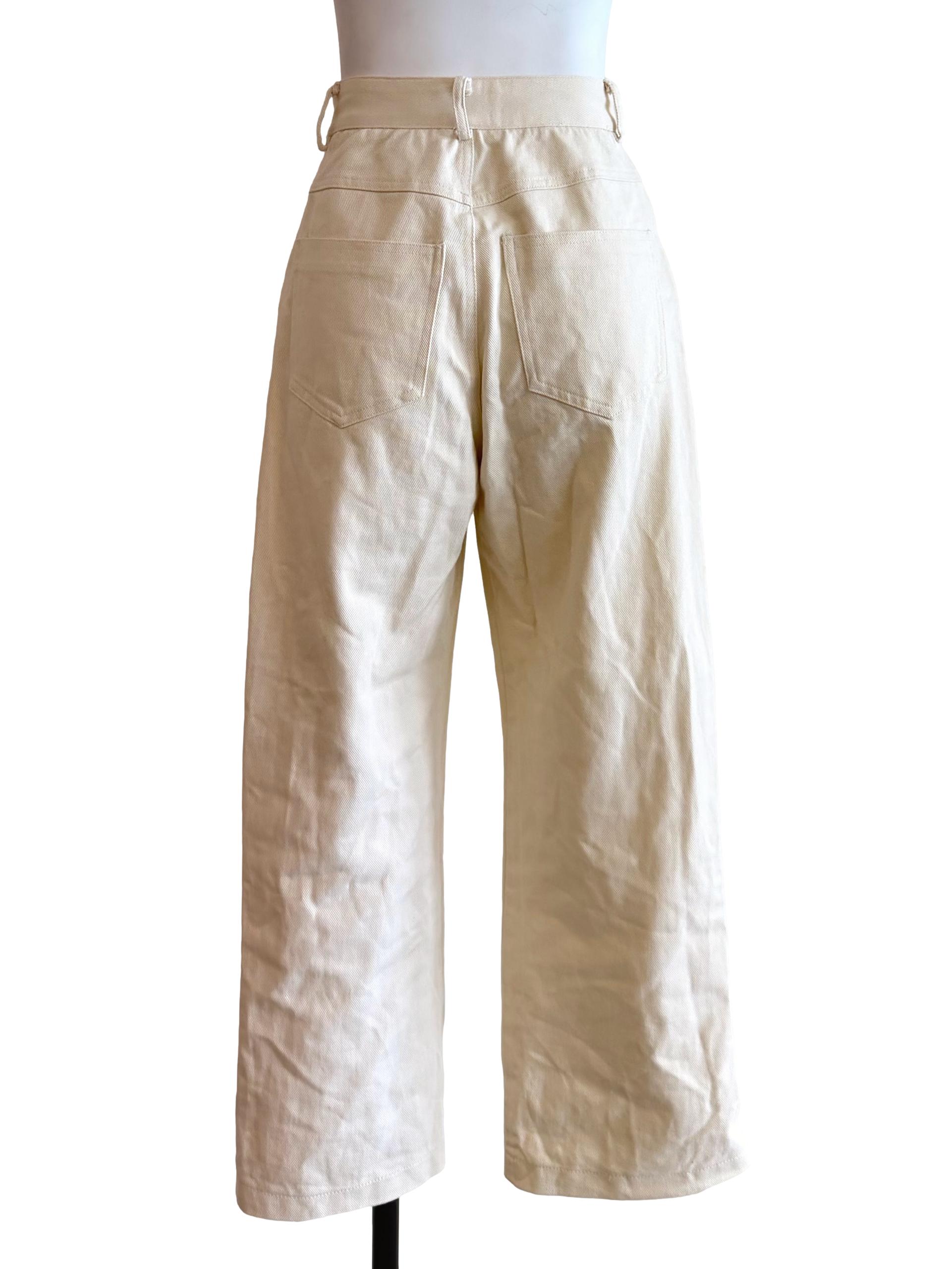 Cream White High Waist Straight Pants