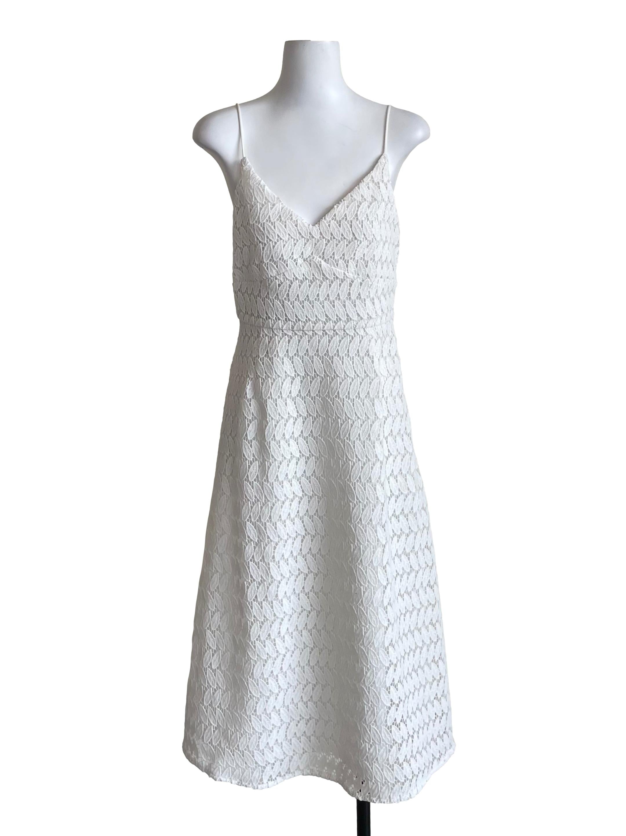 White Textured V Neck Dress