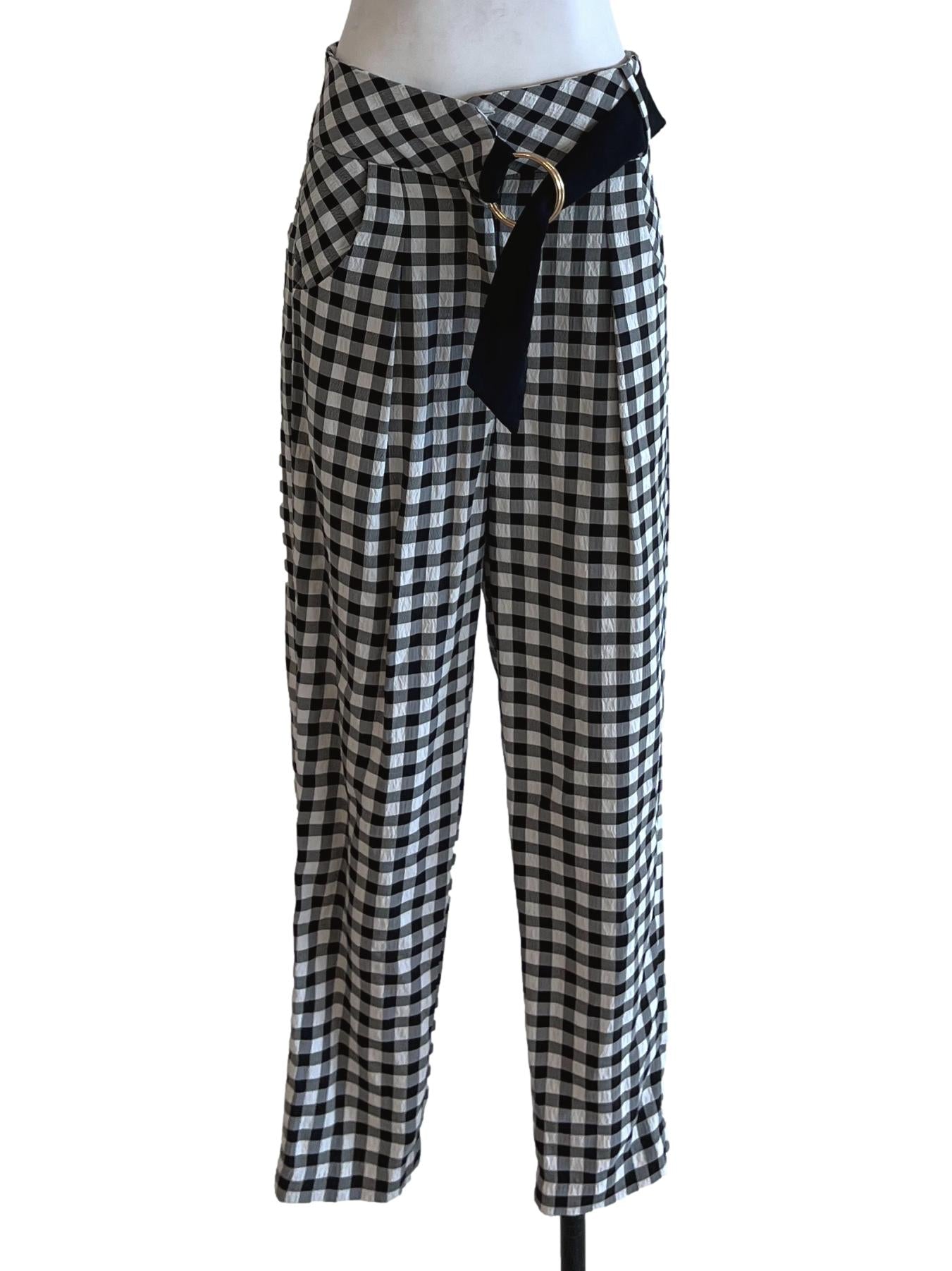 Black Gingham Straight Pants