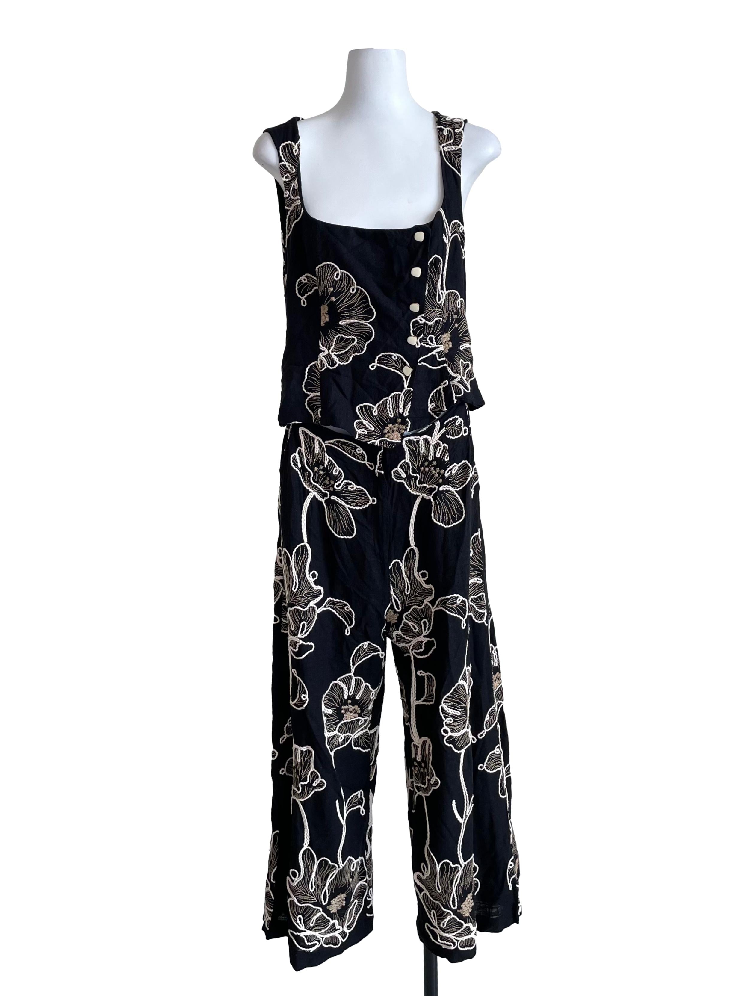Black Floral Embroidered Square Neck Jumpsuit