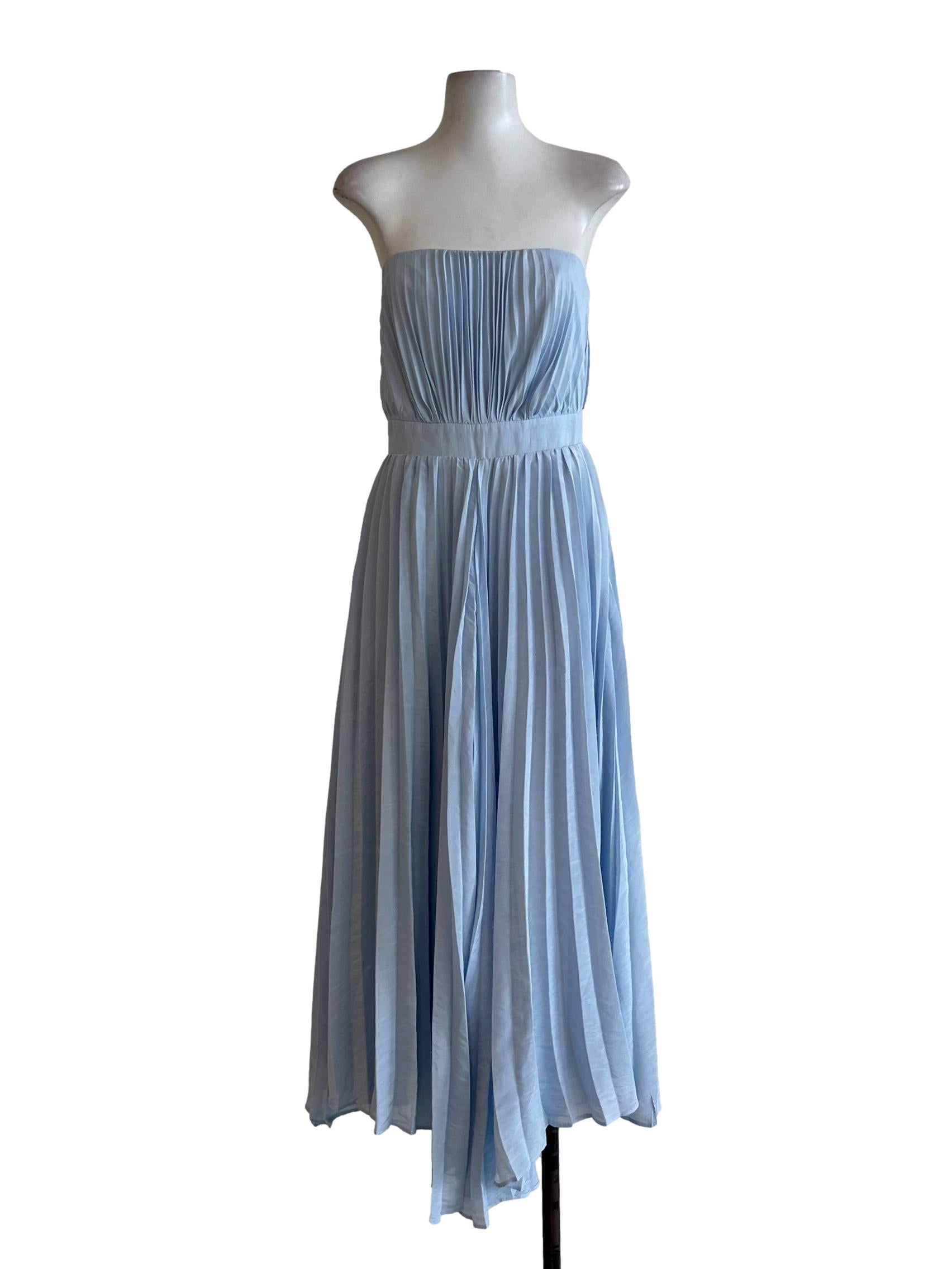 Baby Blue Strapless Pleated Jumpsuits