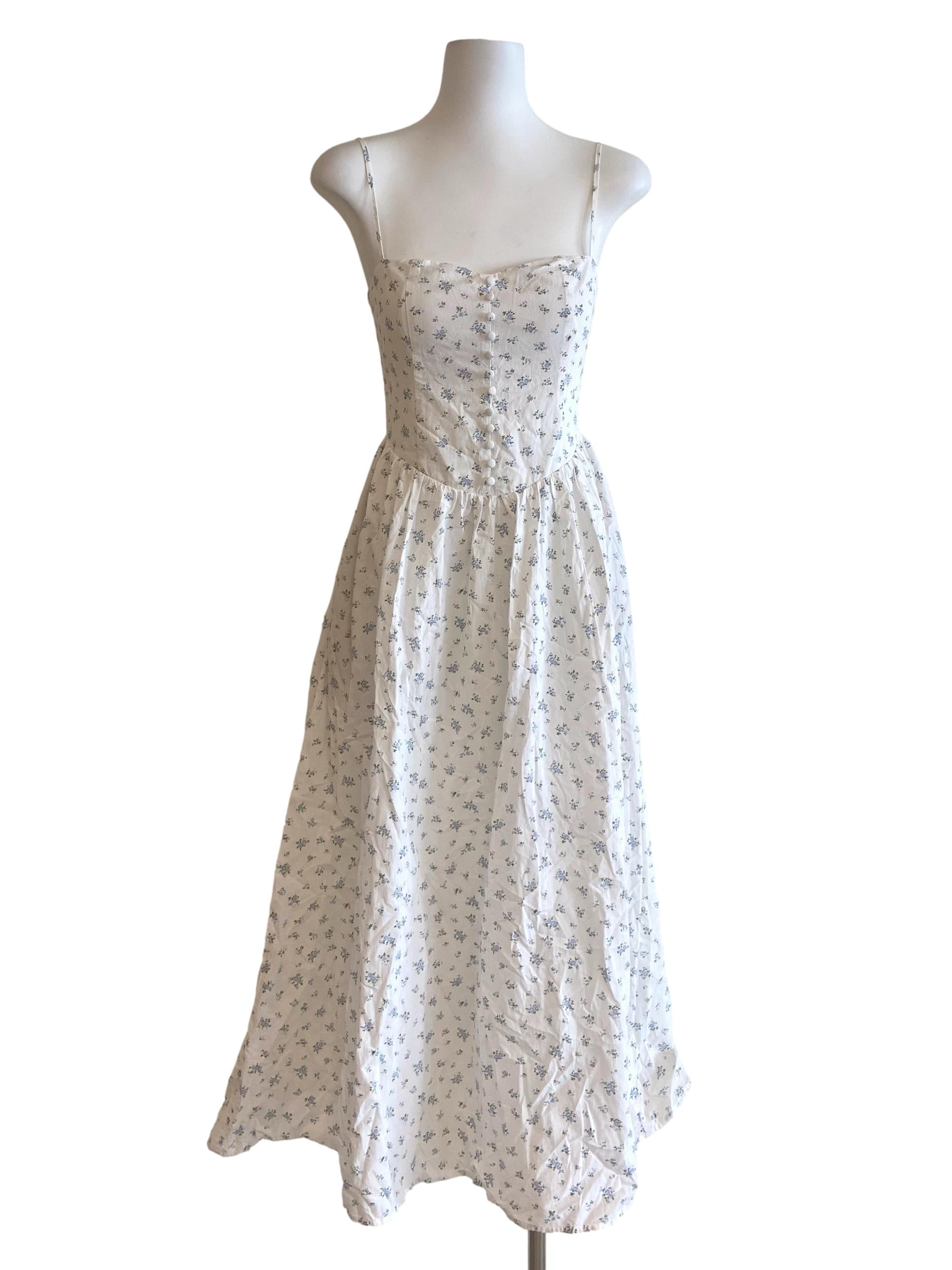 White Floral Spaghetti Straps A-Line Dress