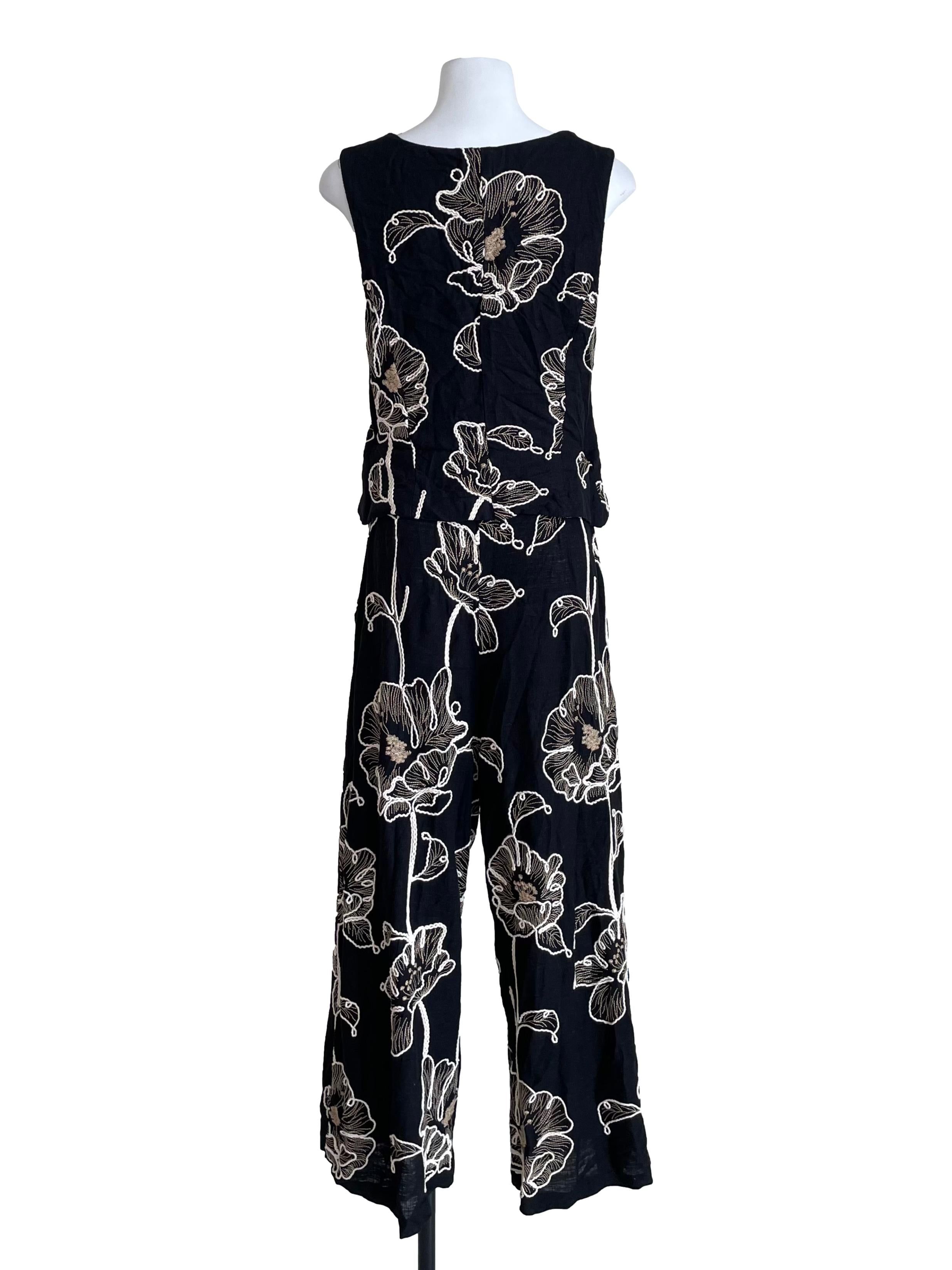 Black Floral Embroidered Square Neck Jumpsuit