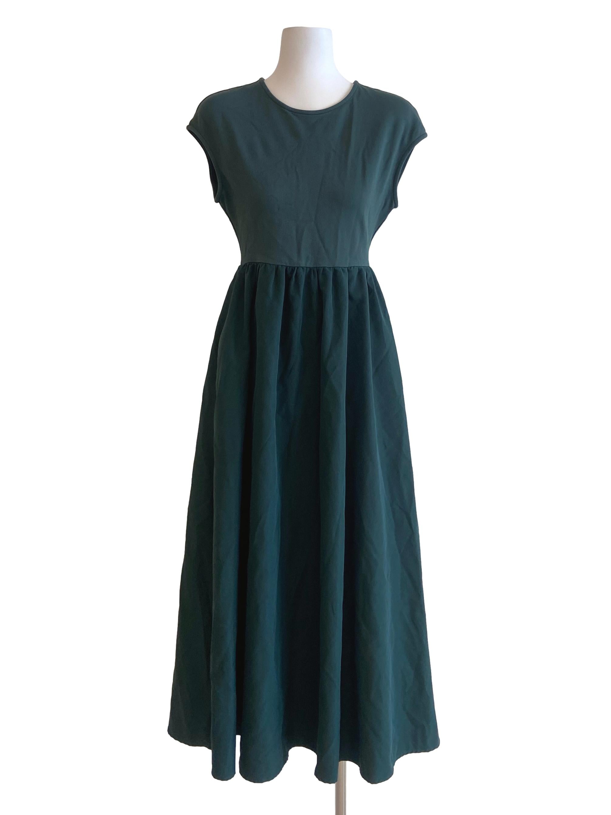Pine Green Sleeveless Twill A-Line Dress