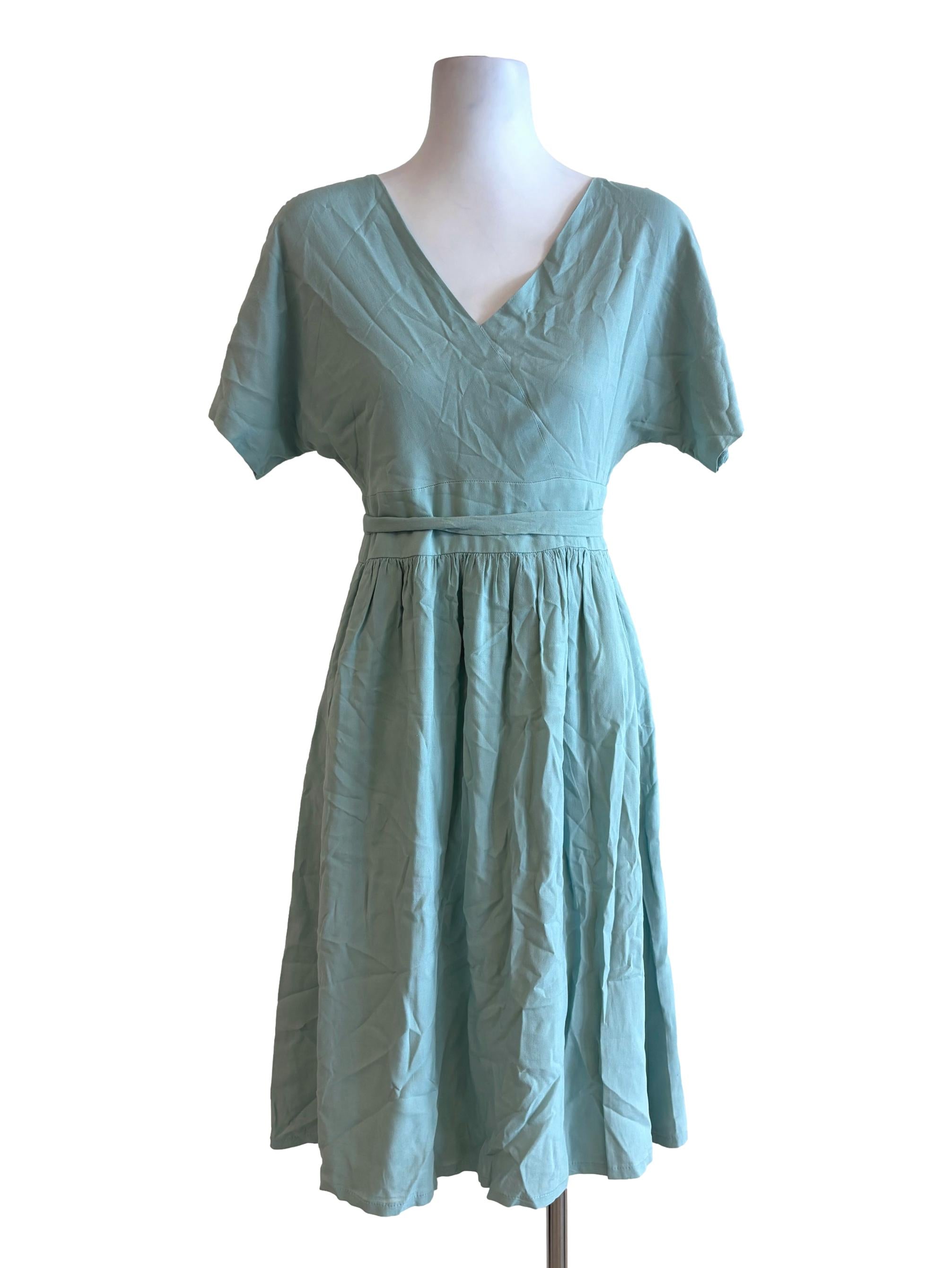 Tiffany Green V-Neck A-Line Dress