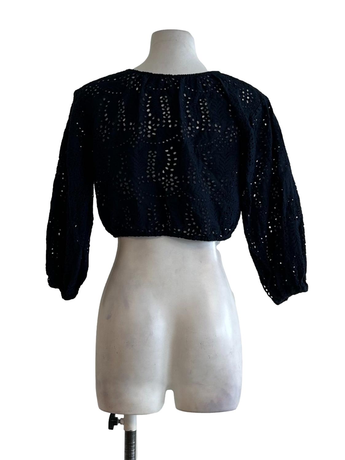 Blue Embroidered Cropped Blouse