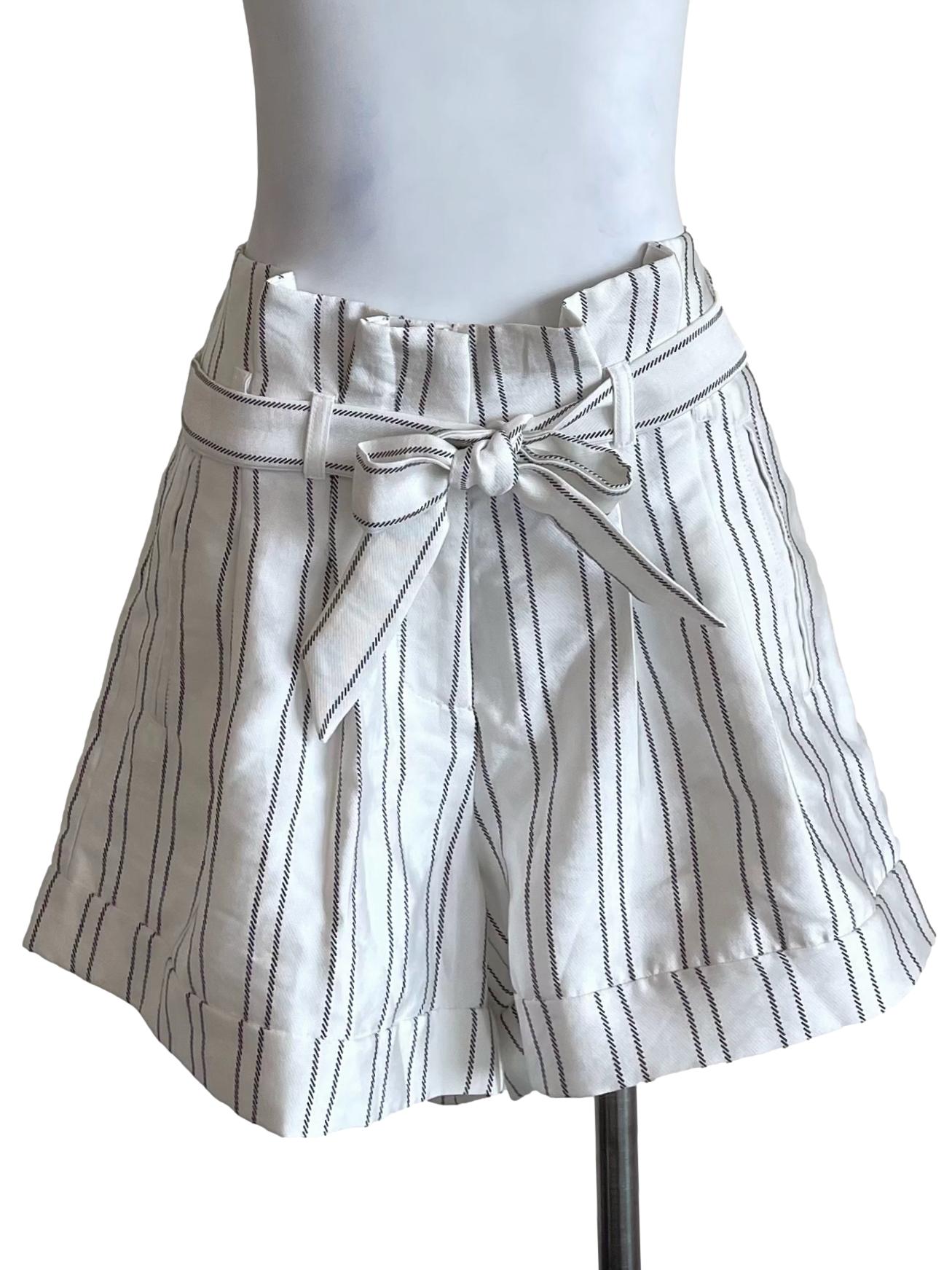 White Dotted Lines High Waist Shorts