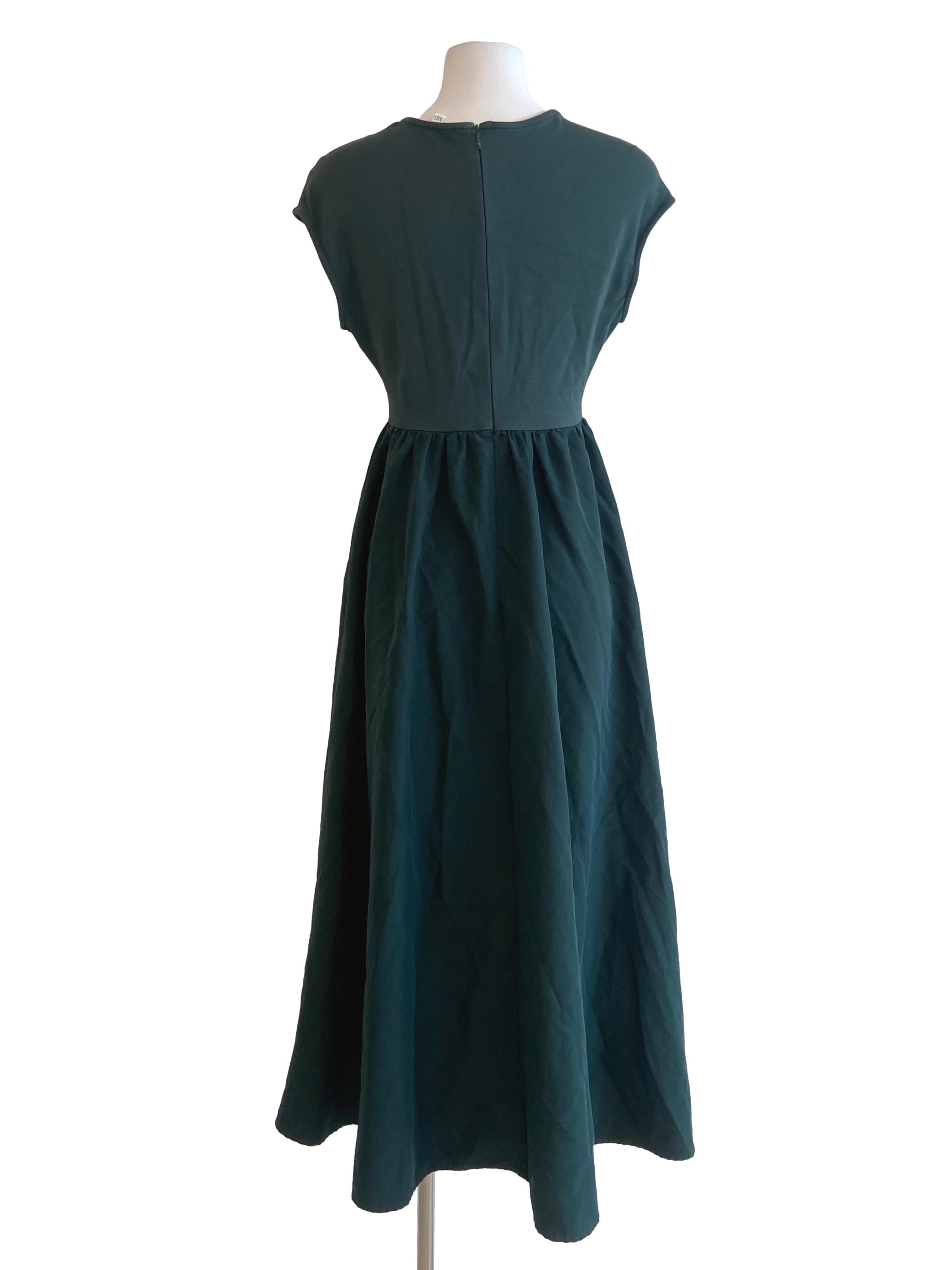 Pine Green Sleeveless Twill A-Line Dress