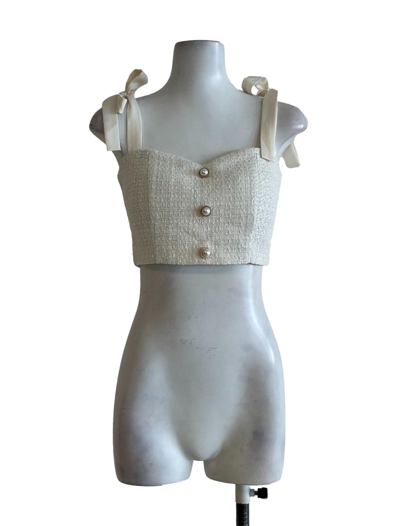 Cream Tweed Tube Top