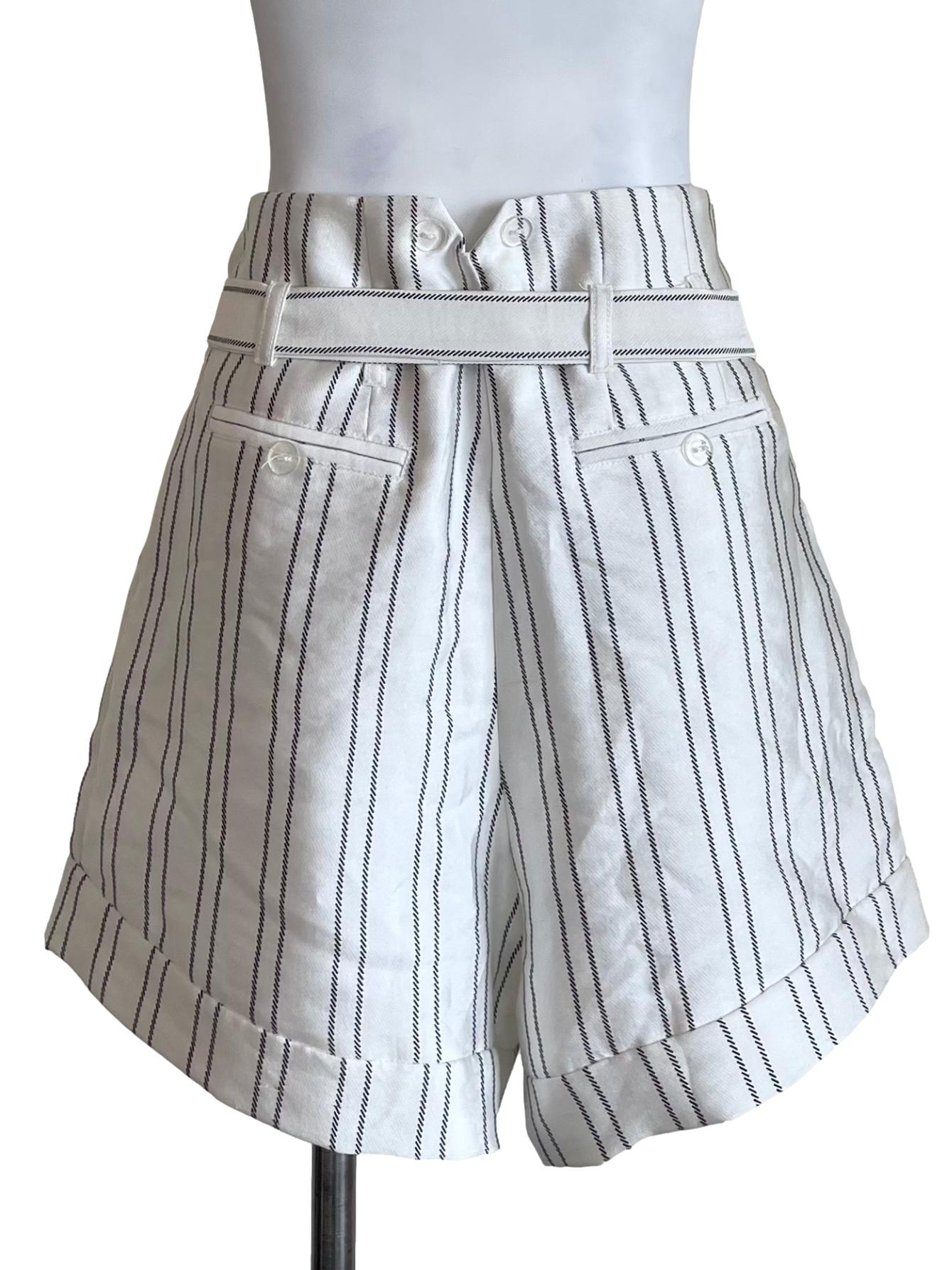 White Dotted Lines High Waist Shorts