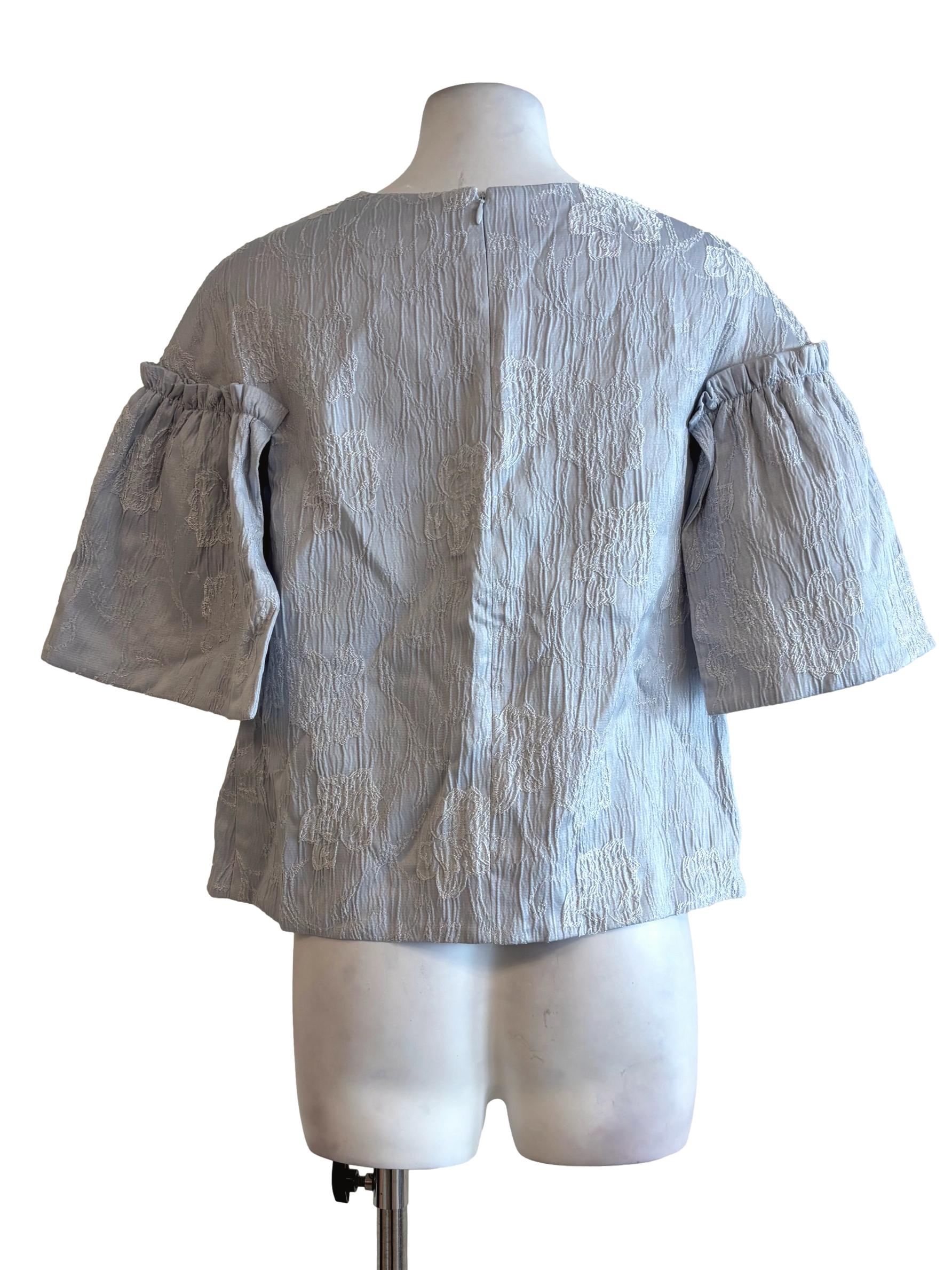 Powder Blue Slit Sleeve Textured Blouse LB