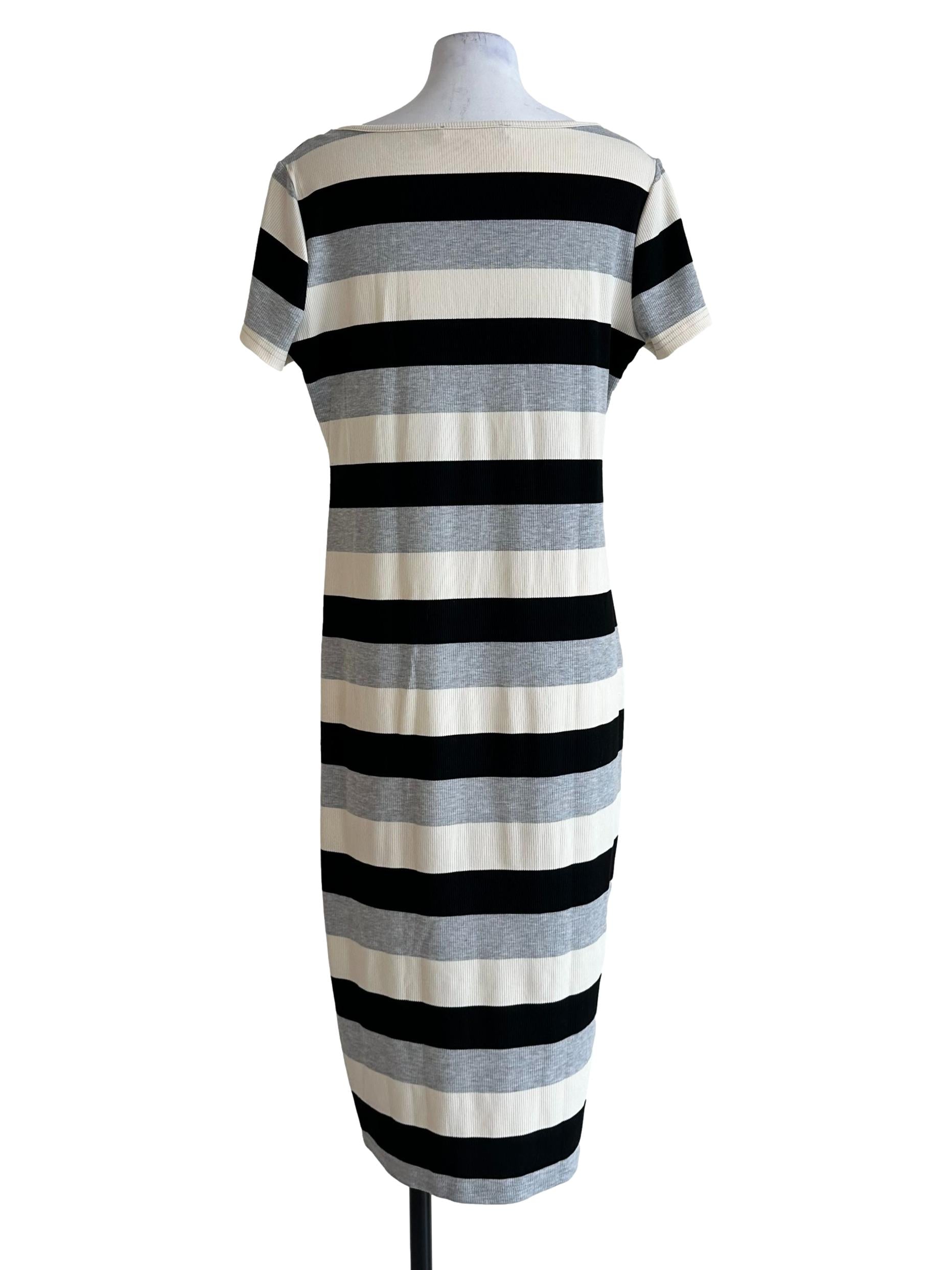 Cream White Stripes Midi Dress